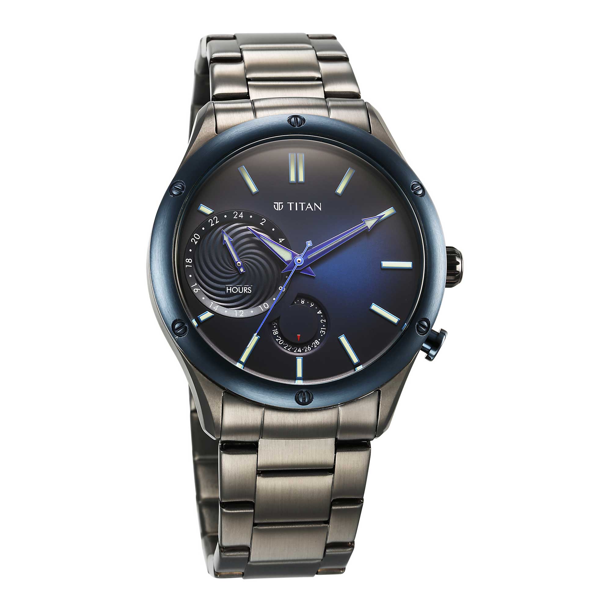 Titan Stellar Quartz Multifunction Blue Dial Stainless Steel Strap Watch for Men