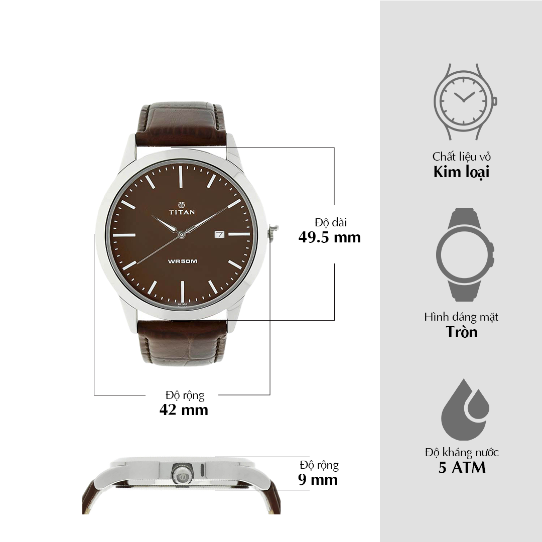 Titan Quartz Analog with Date Brown Dial Leather Strap Watch for Men