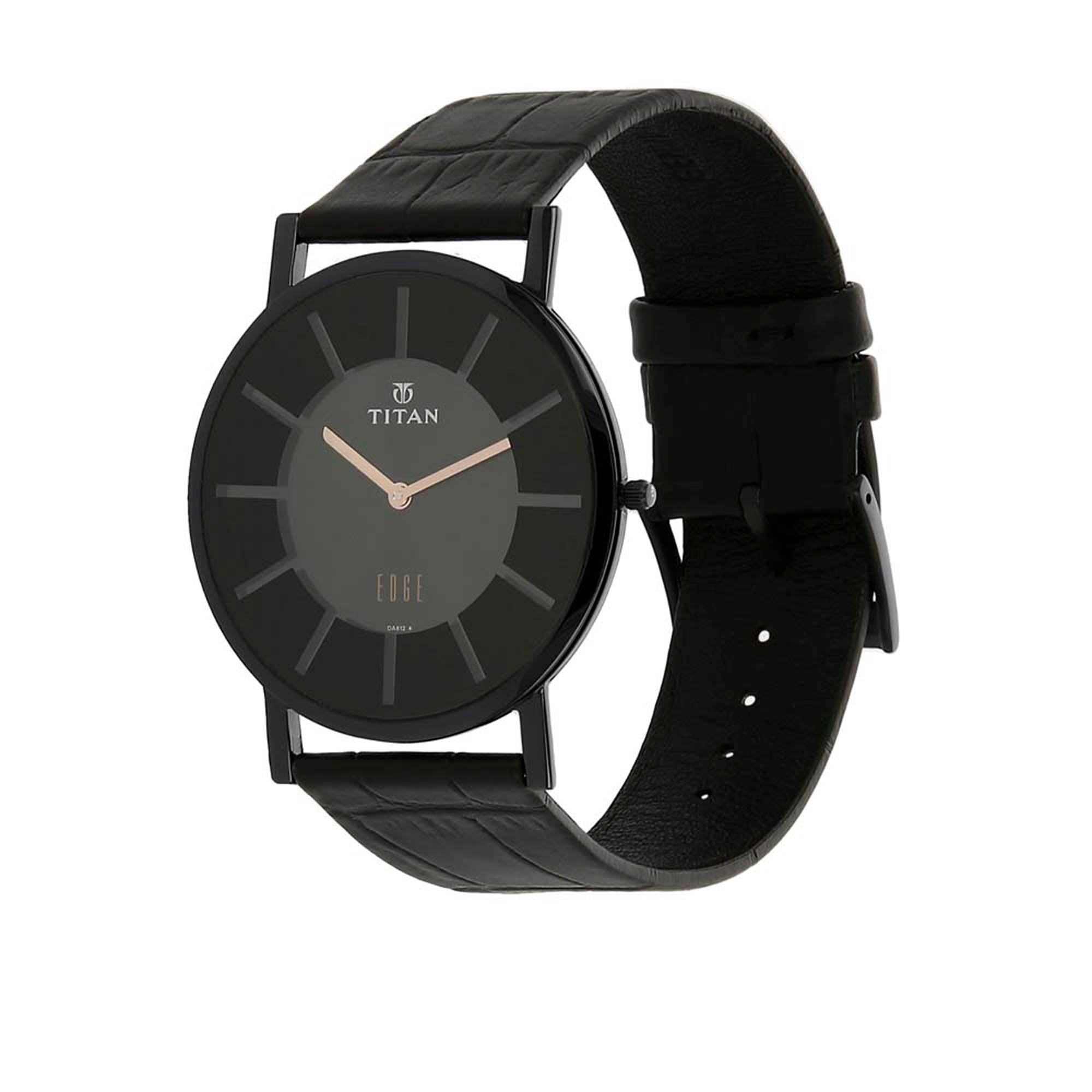 Titan Quartz Analog Black Dial Leather Strap Watch for Men