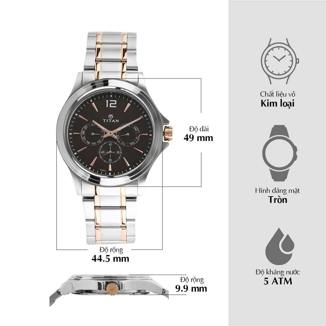 Titan Workwear Brown Dial Multi Stainless Steel Strap watch for Men