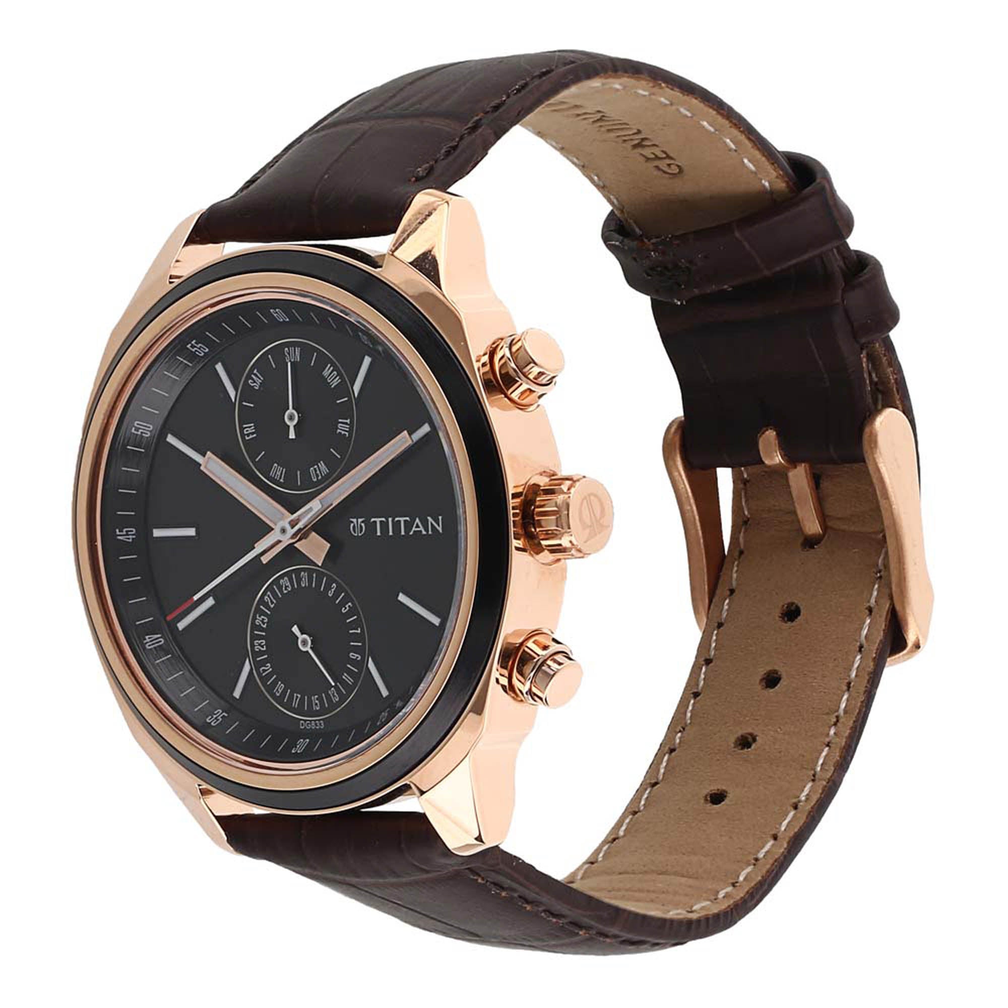 Titan Quartz Multifunction Blue Dial Leather Strap Watch for Men