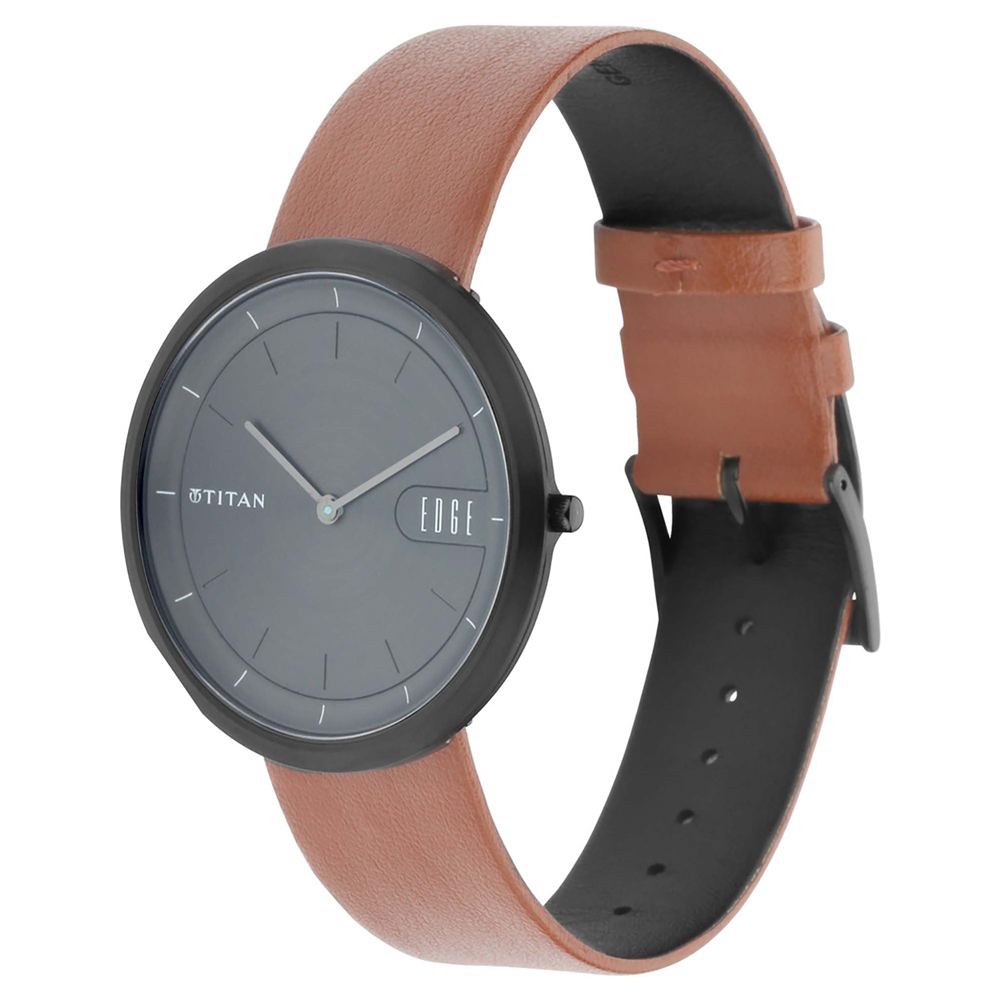 Titan Edge Zen Anthracite Dial Analog Leather Strap watch for Men