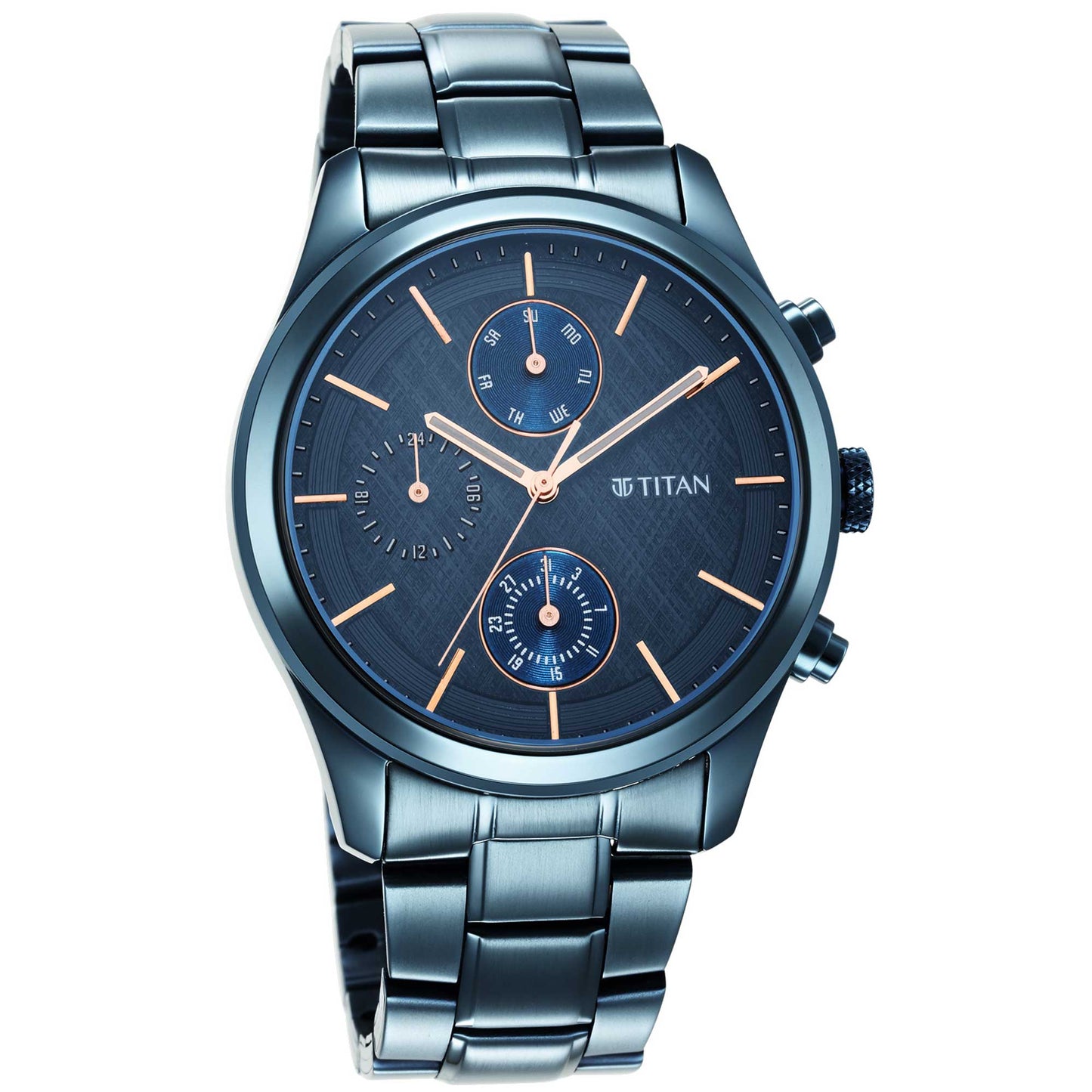 Titan Neo Splash Blue Dial Analog Quartz Stainless Steel Strap watch for Men