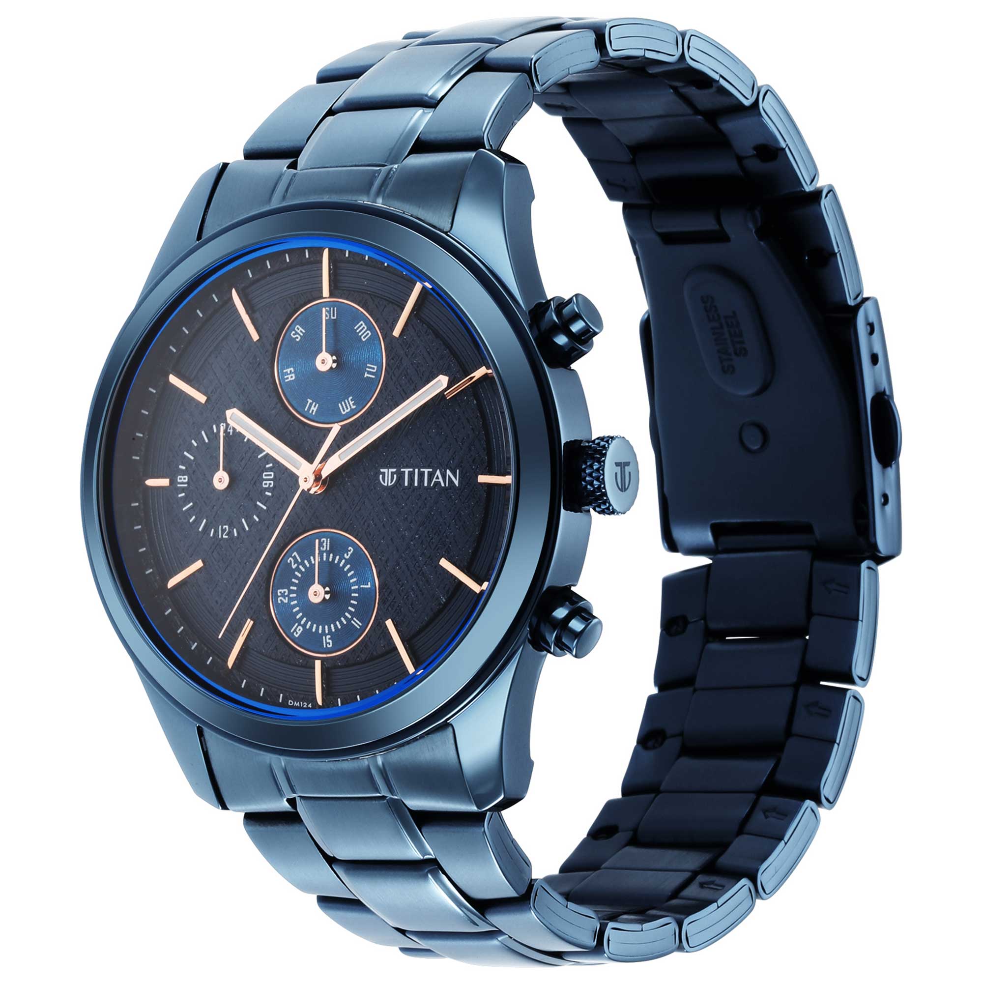 Titan Neo Splash Blue Dial Analog Quartz Stainless Steel Strap watch for Men