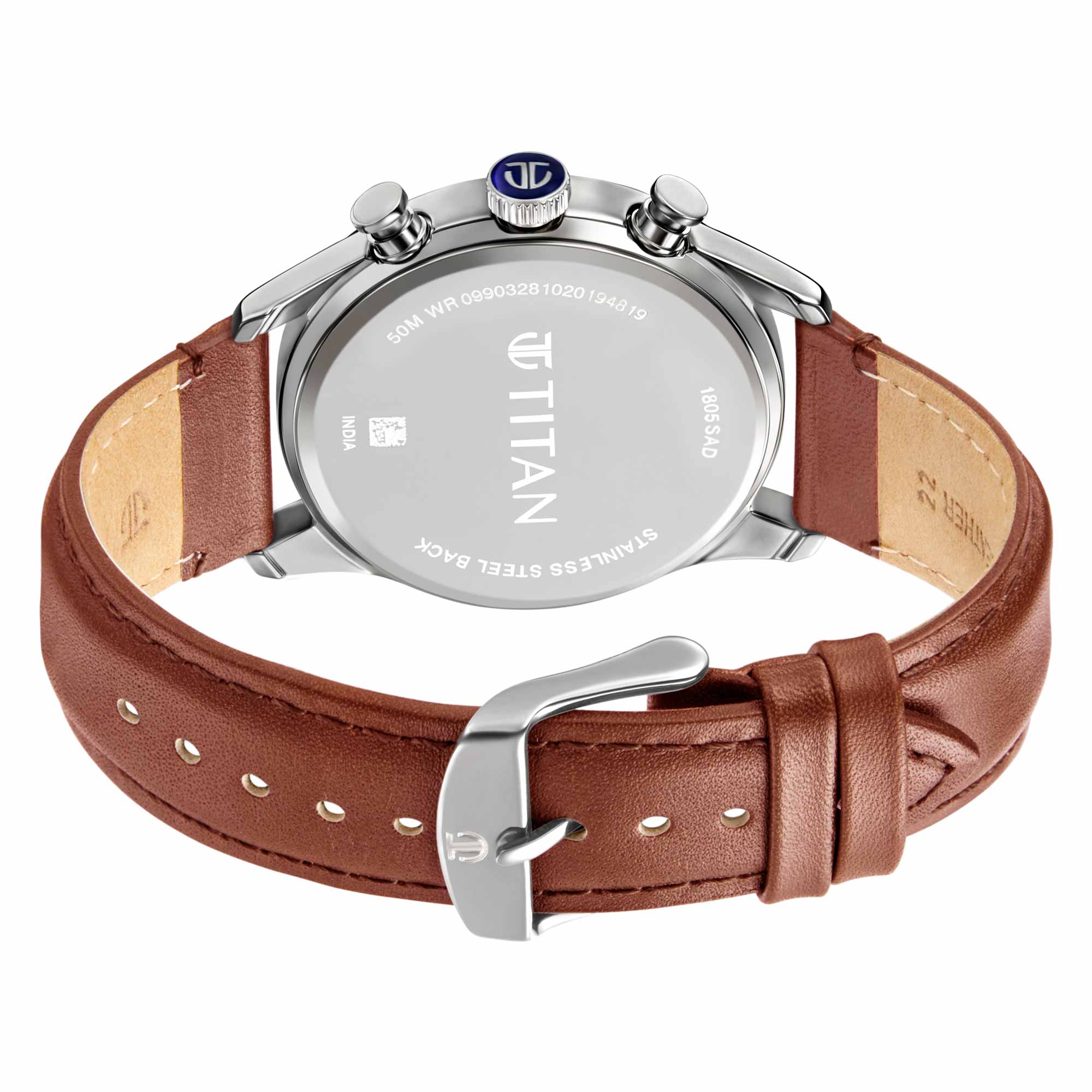 Titan Elmnt Metal Brown Leather Strap watch for Men