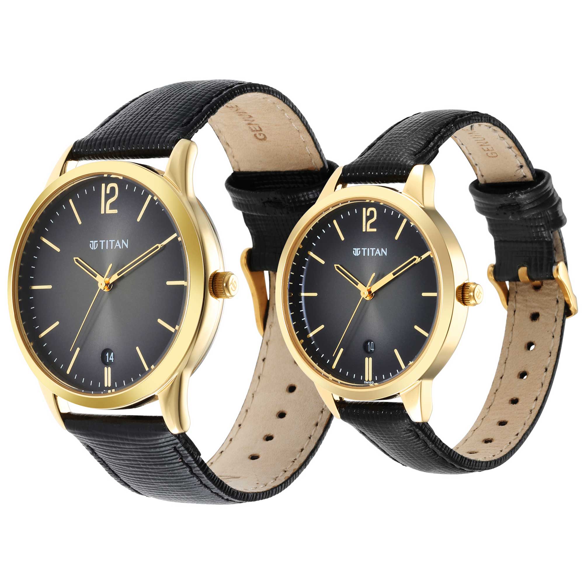 Titan Bandhan Anthracite Dial Analog Leather Strap watch for Couple