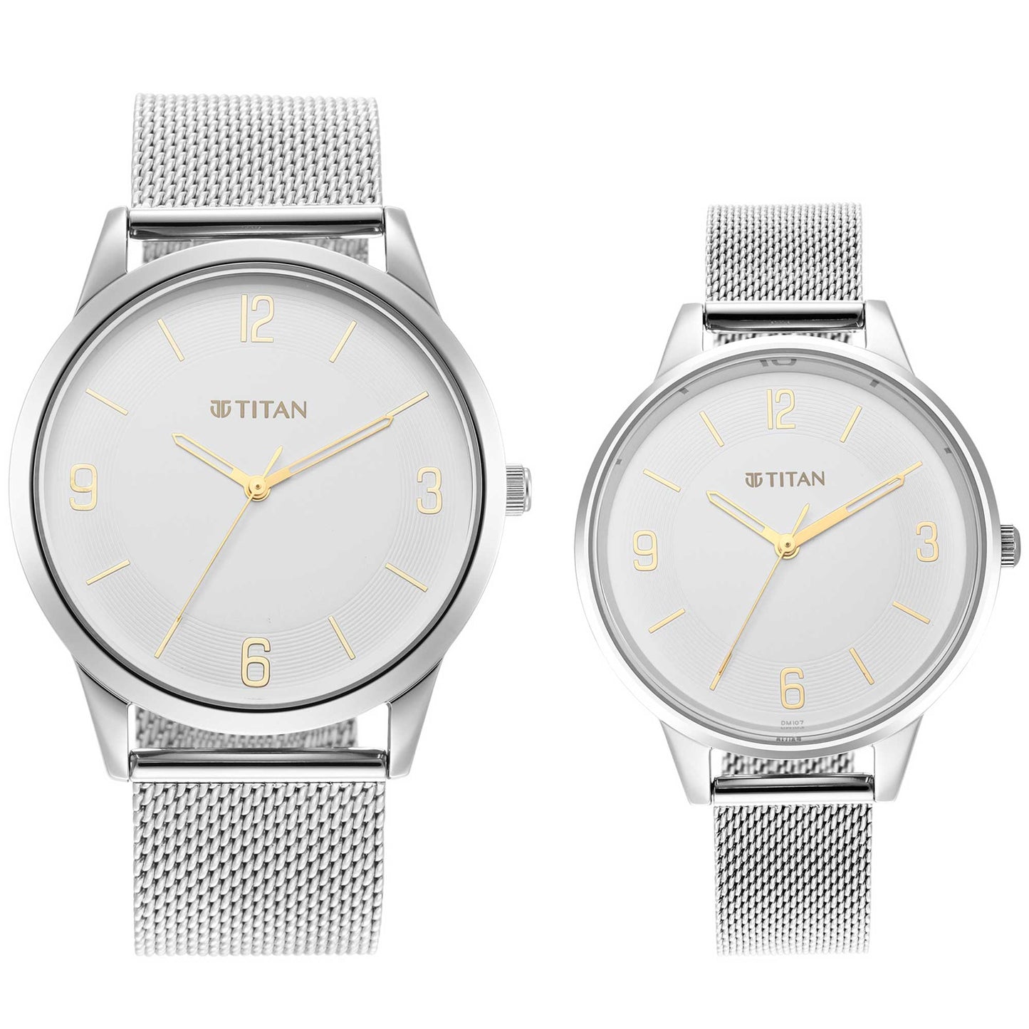 Titan Quartz Analog White Dial Stainless Steel Strap Watch for Couple