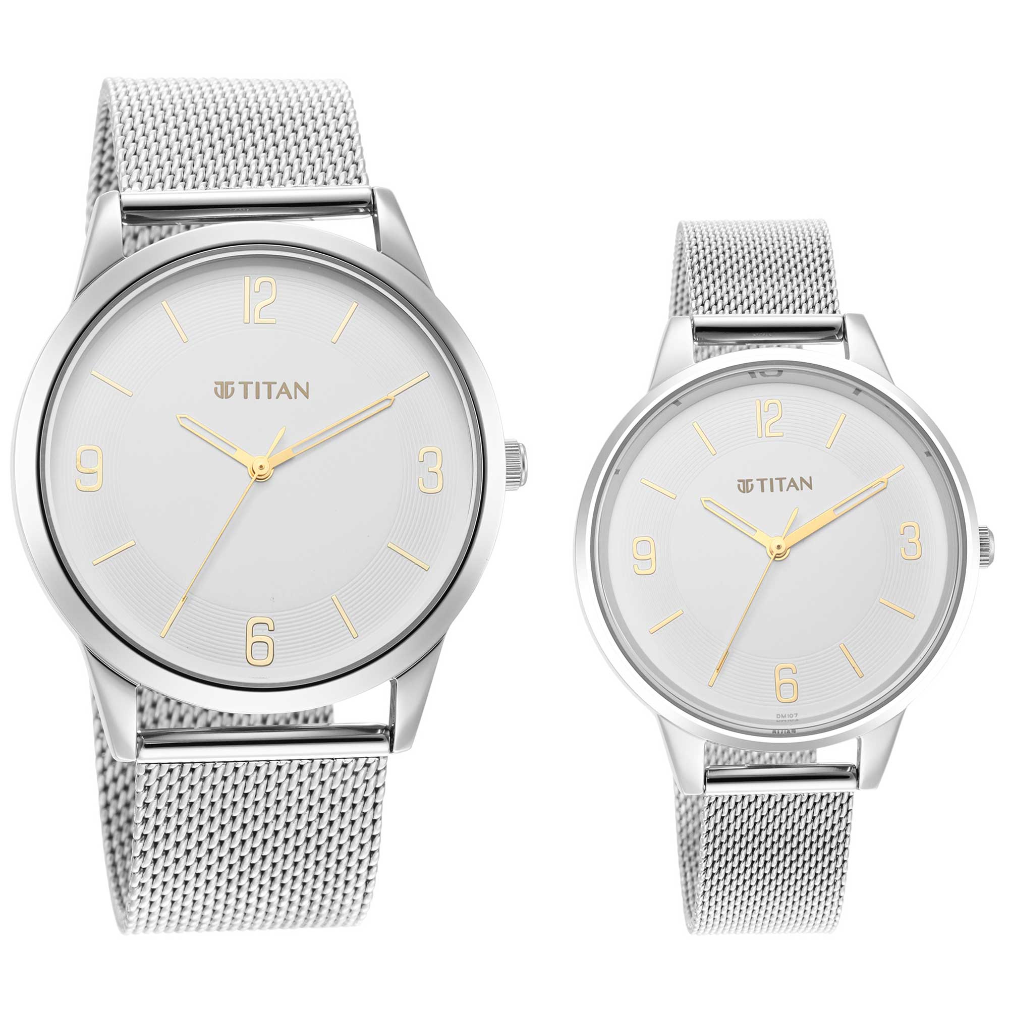 Titan Quartz Analog White Dial Stainless Steel Strap Watch for Couple