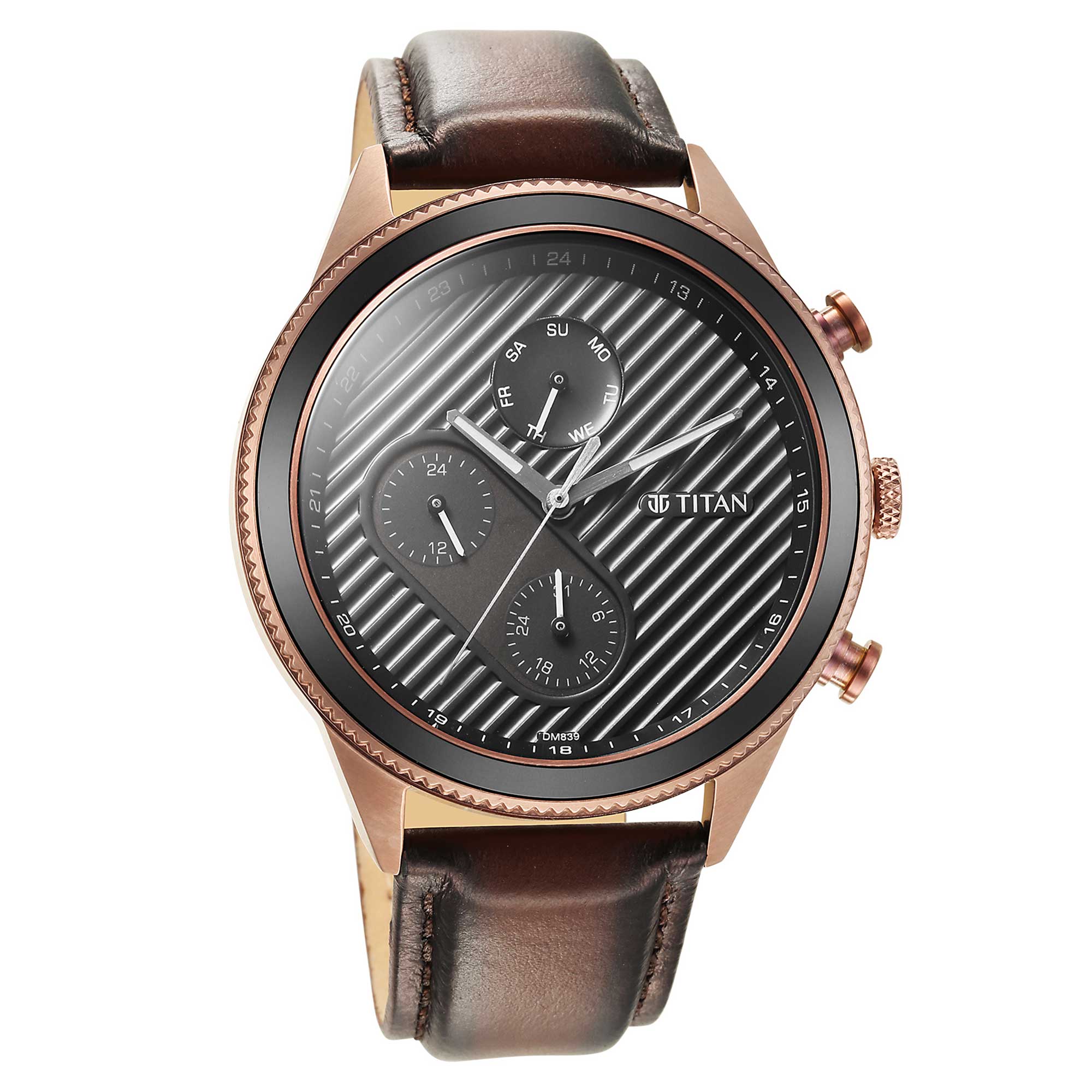 Titan Quartz Analog Black Dial Leather Strap Watch for Men