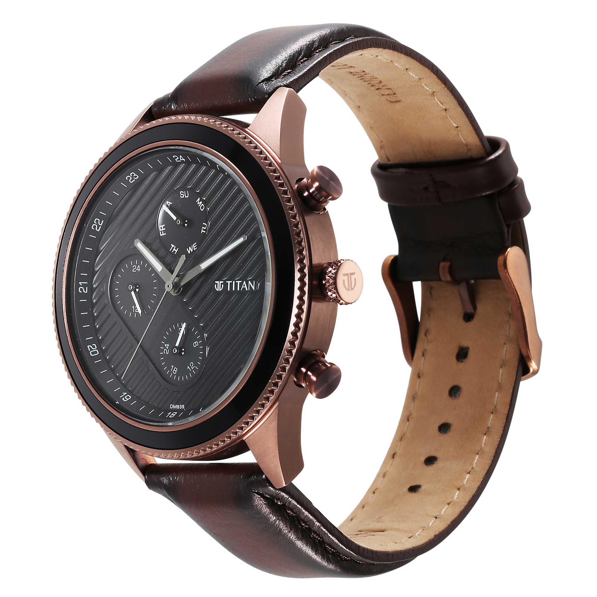 Titan Quartz Analog Black Dial Leather Strap Watch for Men