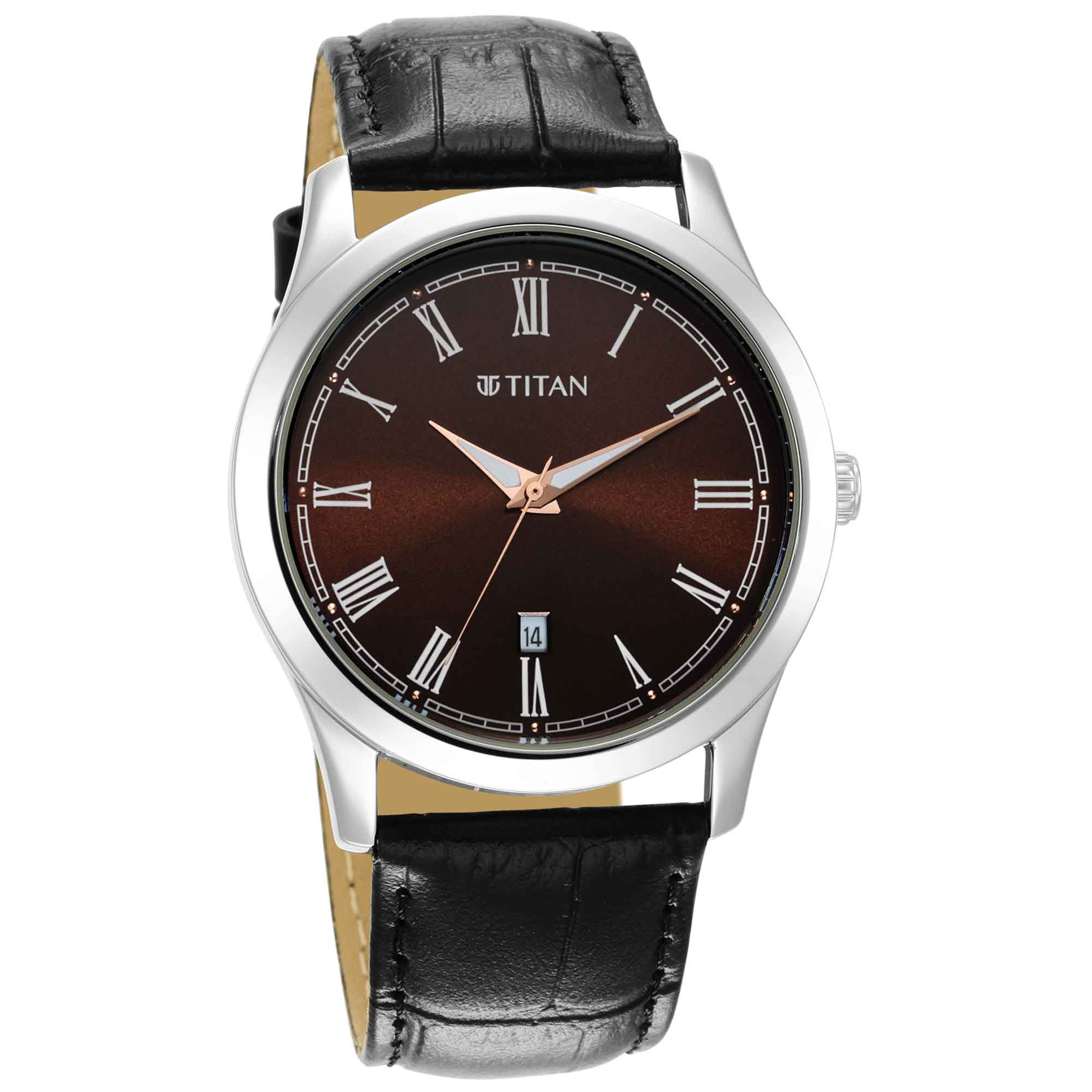 Titan Quartz Analog Dark Brown Dial Leather Strap Watch for Men