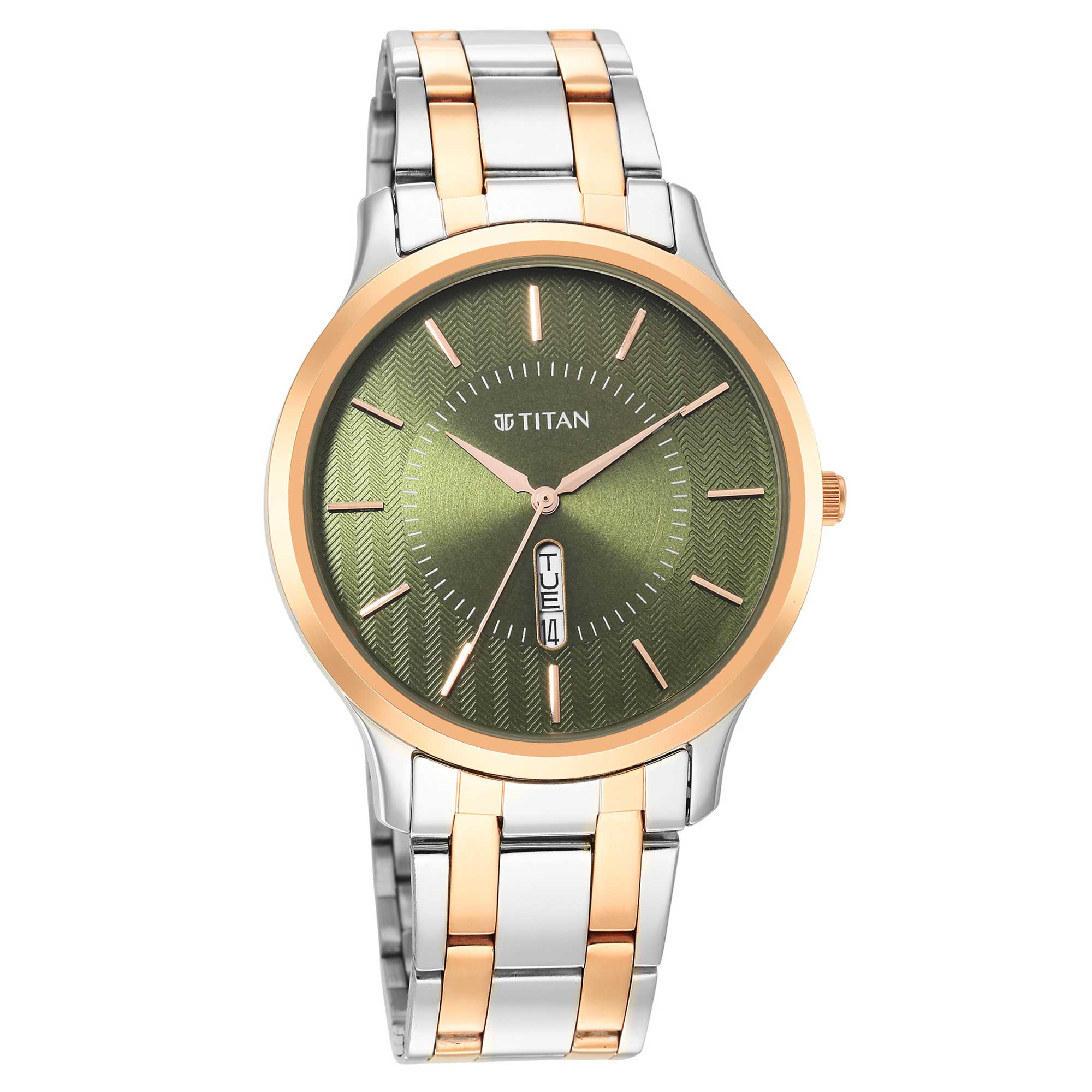 Titan Quartz Analog Green Dial Stainless Steel Strap Watch for Men