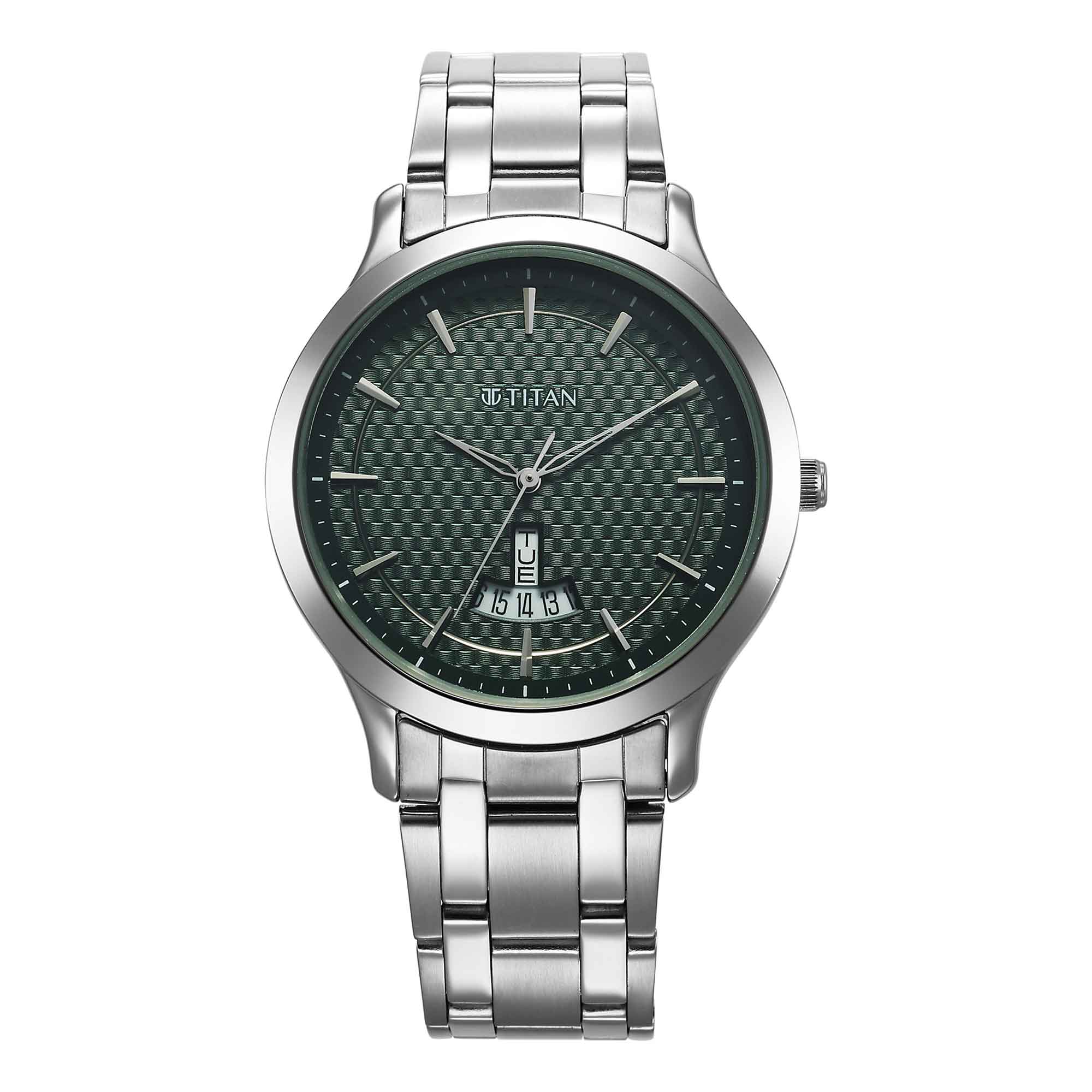 Titan Karishma Quartz Analog Green Dial Stainless Steel Strap Watch for Men