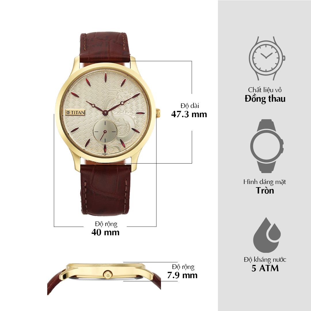 Titan Tet Light Champange Dial Analog Leather Strap Watch for Men