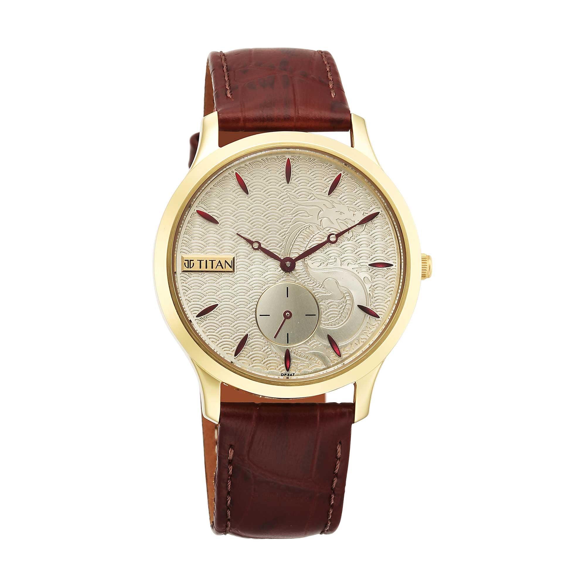 Titan Tet Light Champange Dial Analog Leather Strap Watch for Men