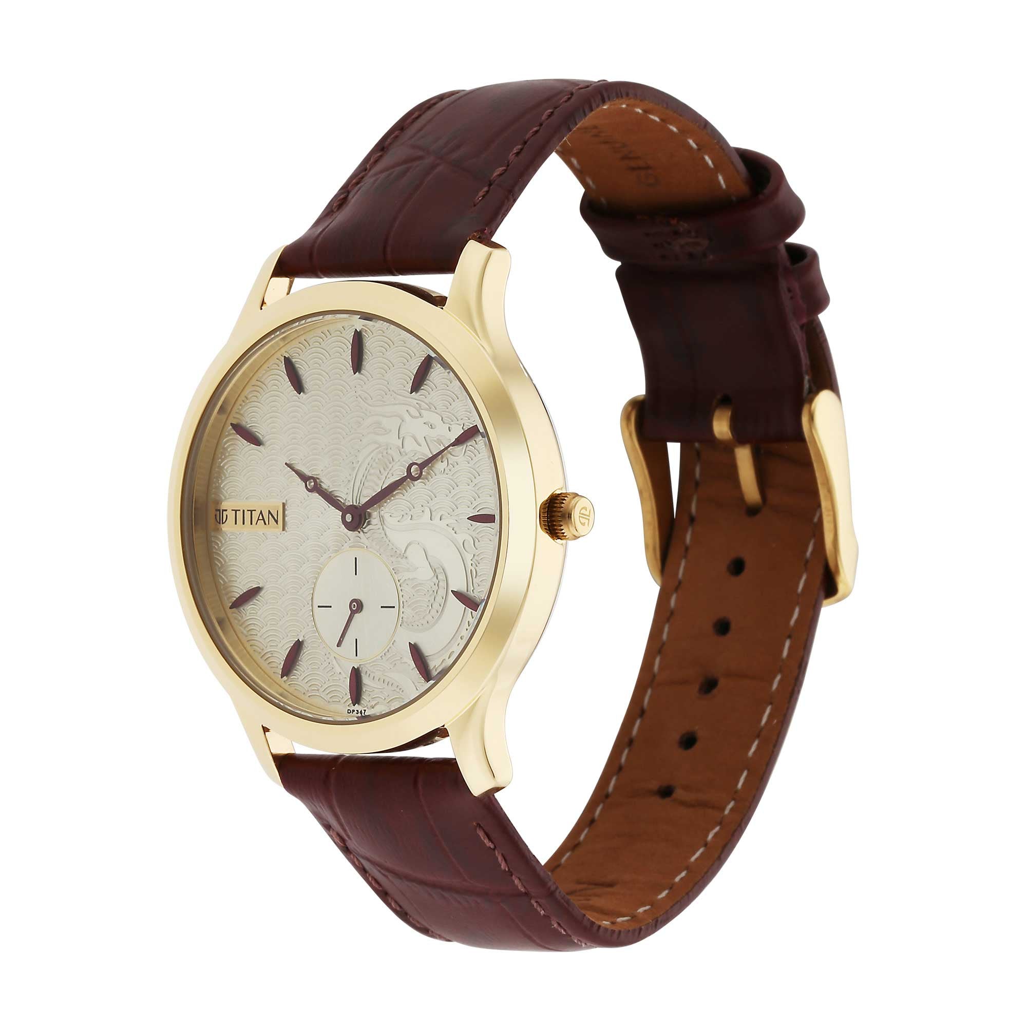 Titan Tet Light Champange Dial Analog Leather Strap Watch for Men