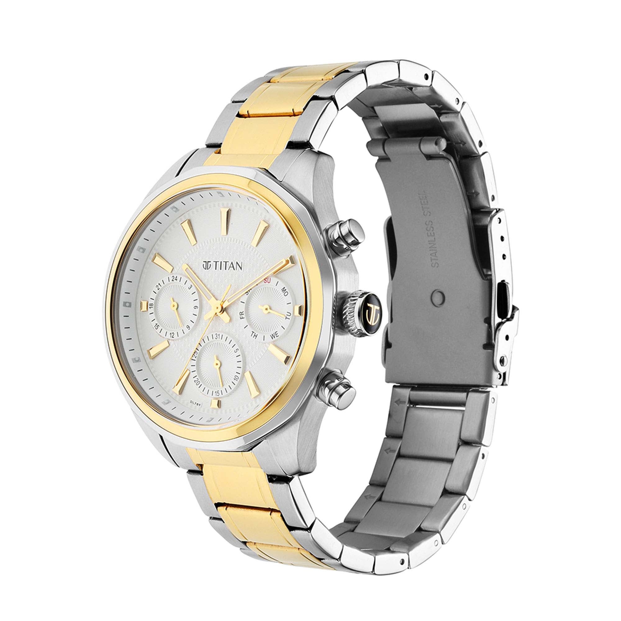 Titan Quartz Multifunction Silver Dial Stainless Steel Strap Watch for Men