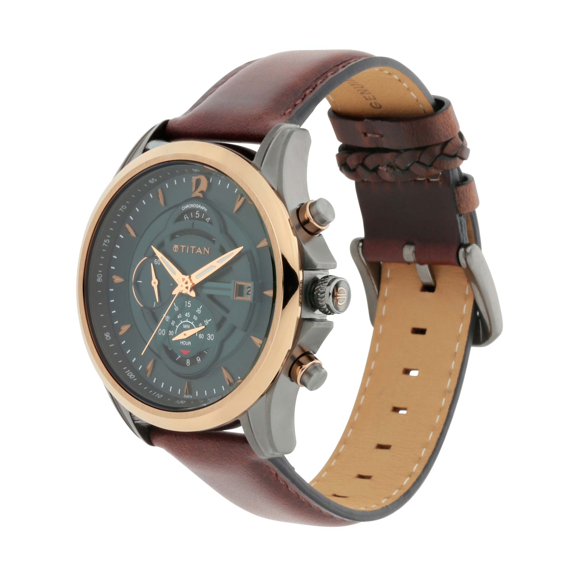 Titan Maritime Green Dial Chronograph Leather Strap watch for Men