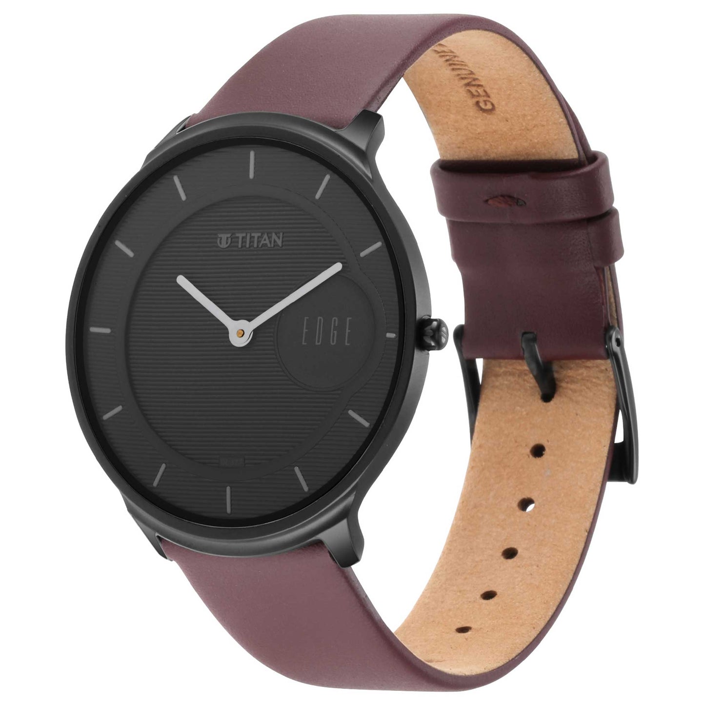 Titan Edge Baseline Black Dial Analog Leather Strap watch for Men