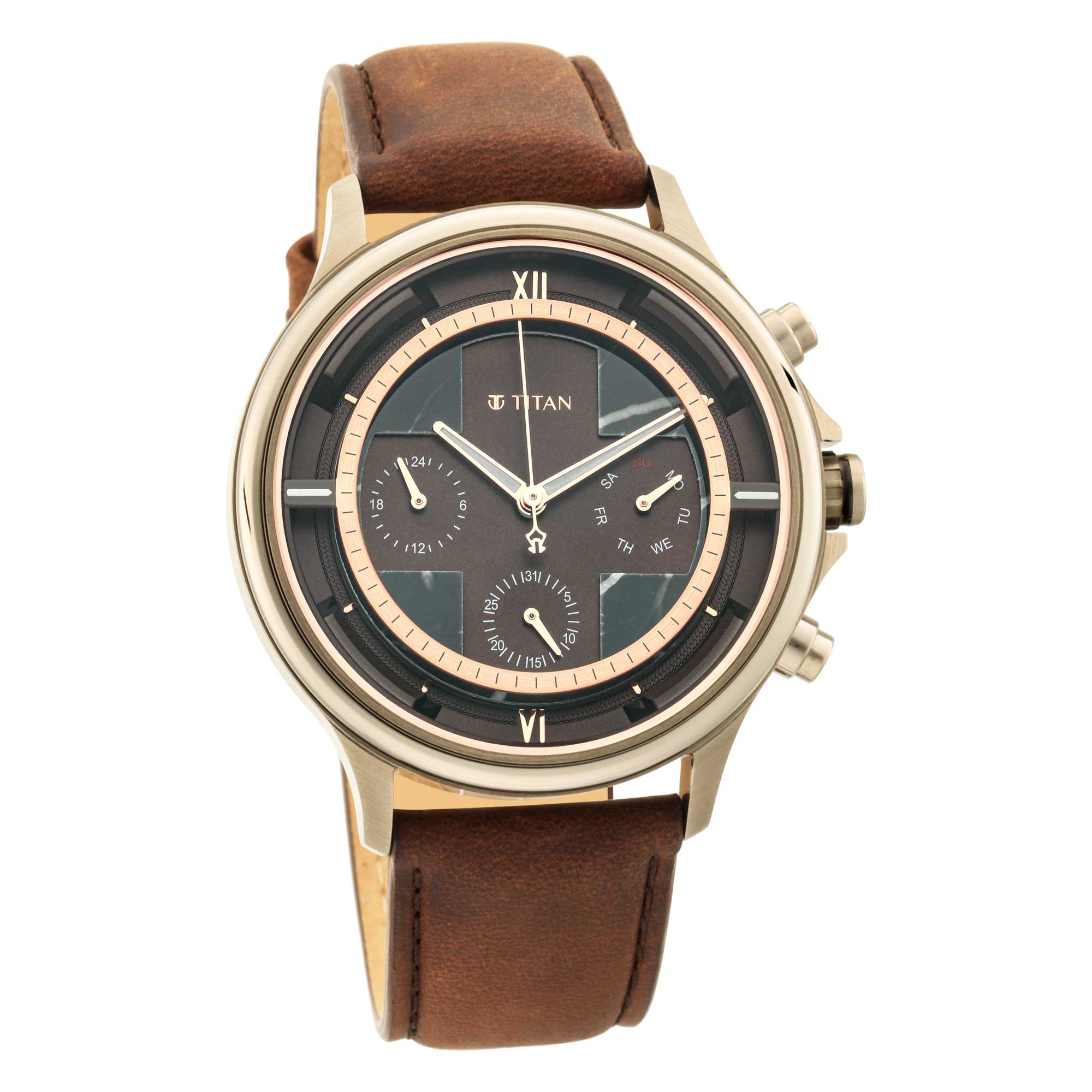 Titan Grandmaster Brown Dial Multi Leather Strap watch for Men