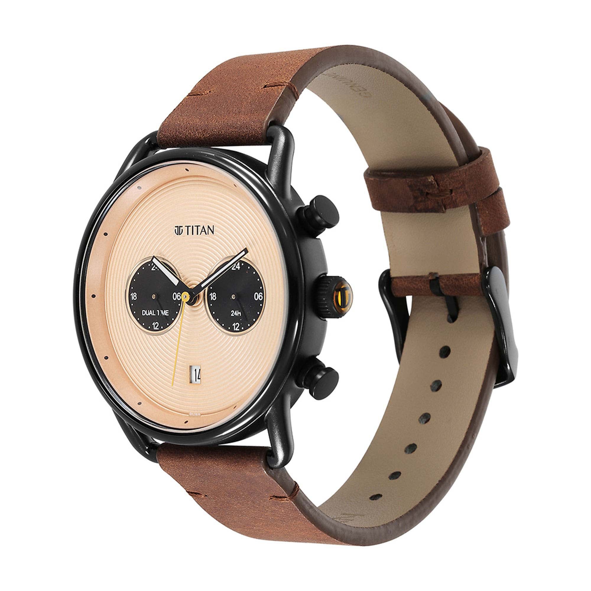 Titan Retro Analog Metal Leather Strap watch for Men