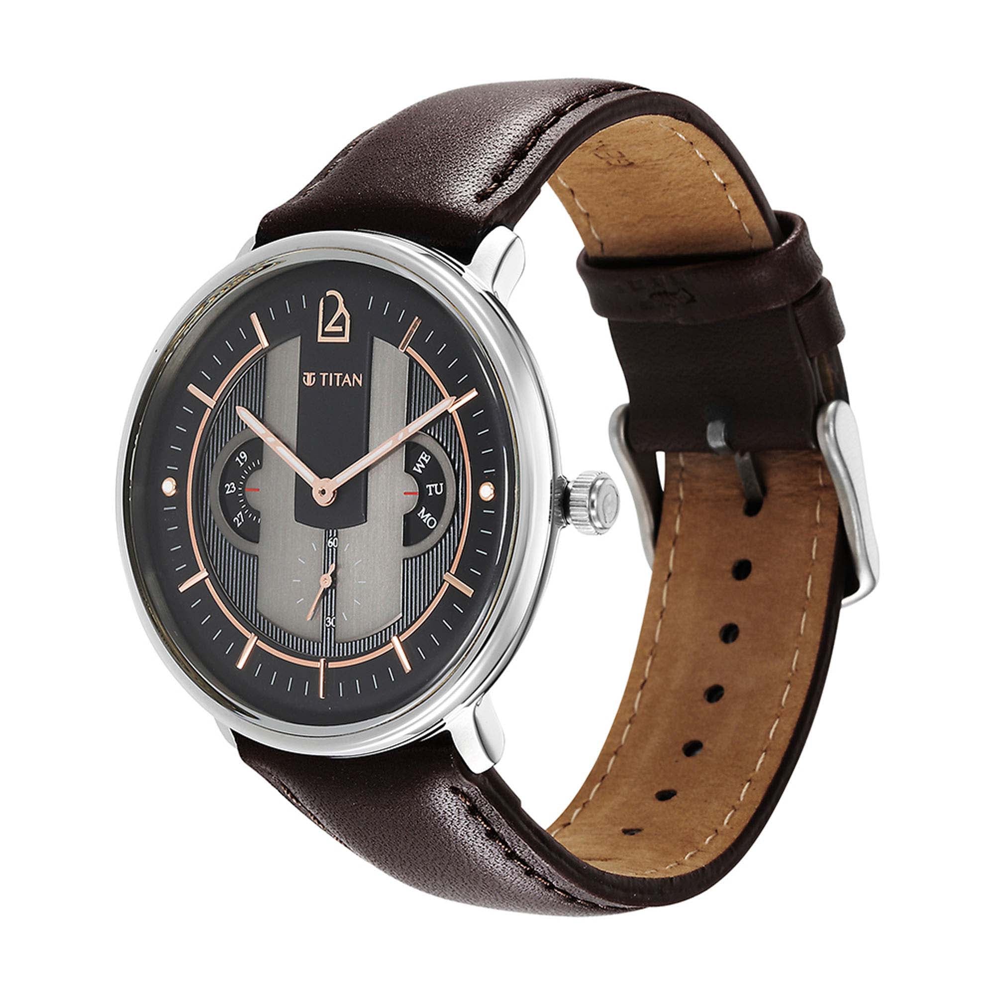 Titan Quartet Black Dial Multi Leather Strap watch for Men