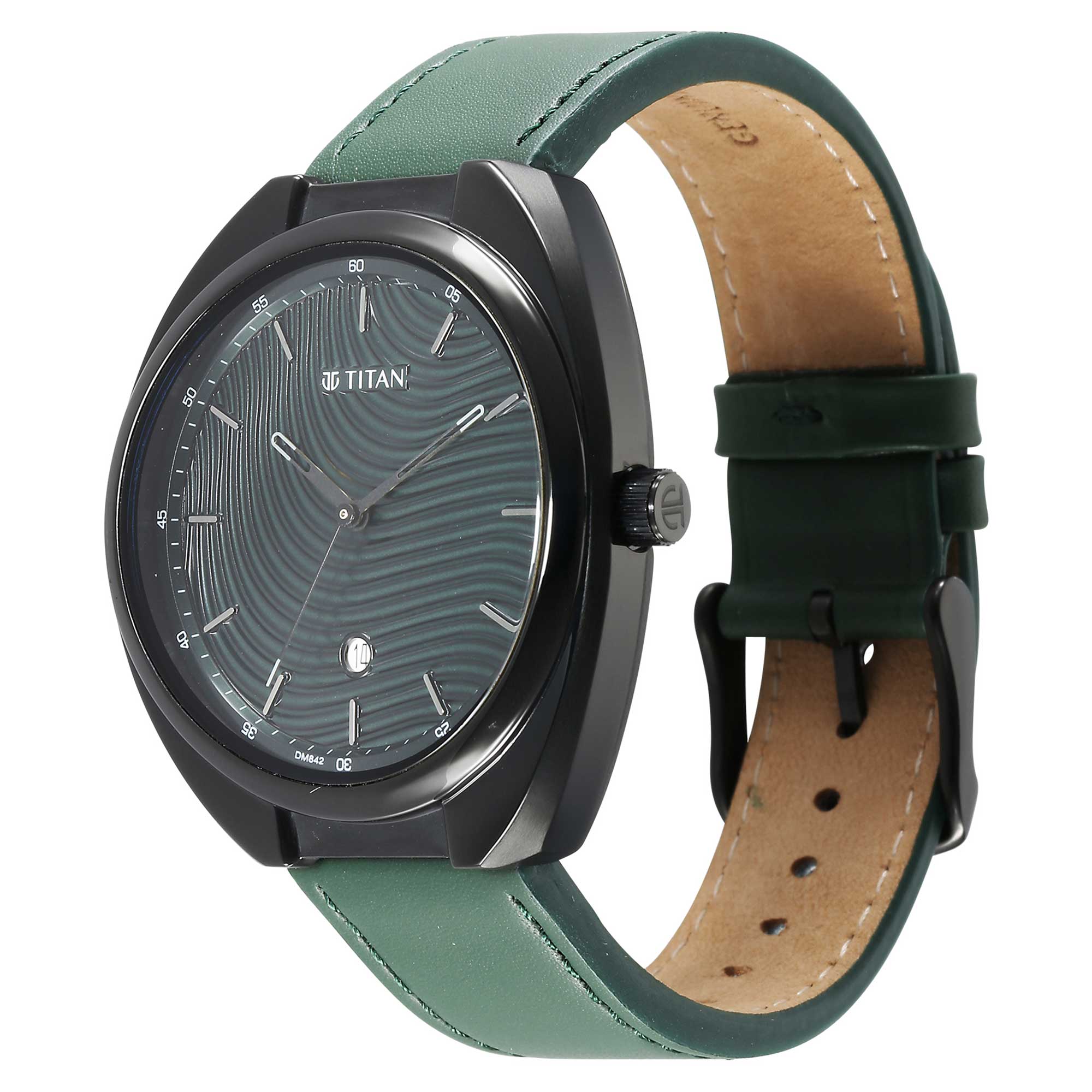 Titan Quartz Analog Green Dial Leather Strap Watch for Men