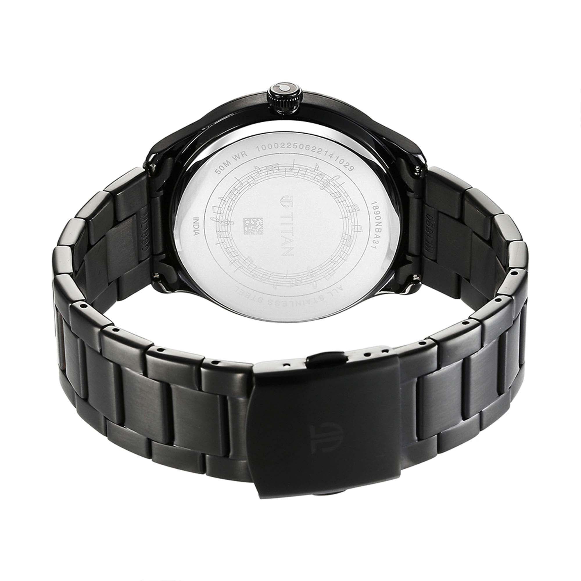 Titan Quartet Black Dial Analog Stainless Steel Strap watch for Men