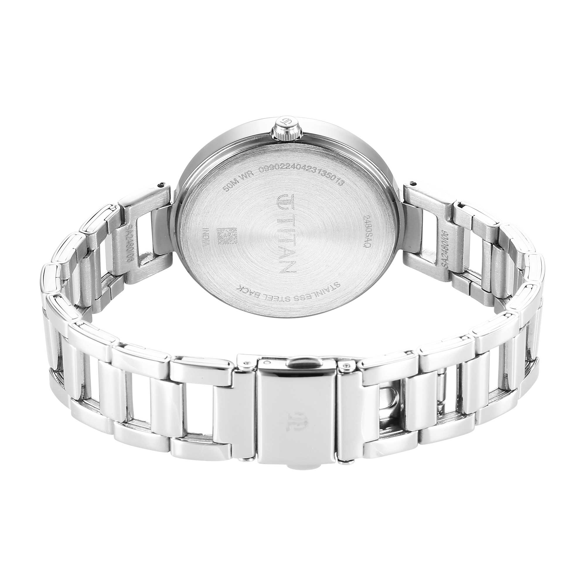 Titan Workwear Quartz Analog Silver Dial Silver Stainless Steel Strap Watch for Women