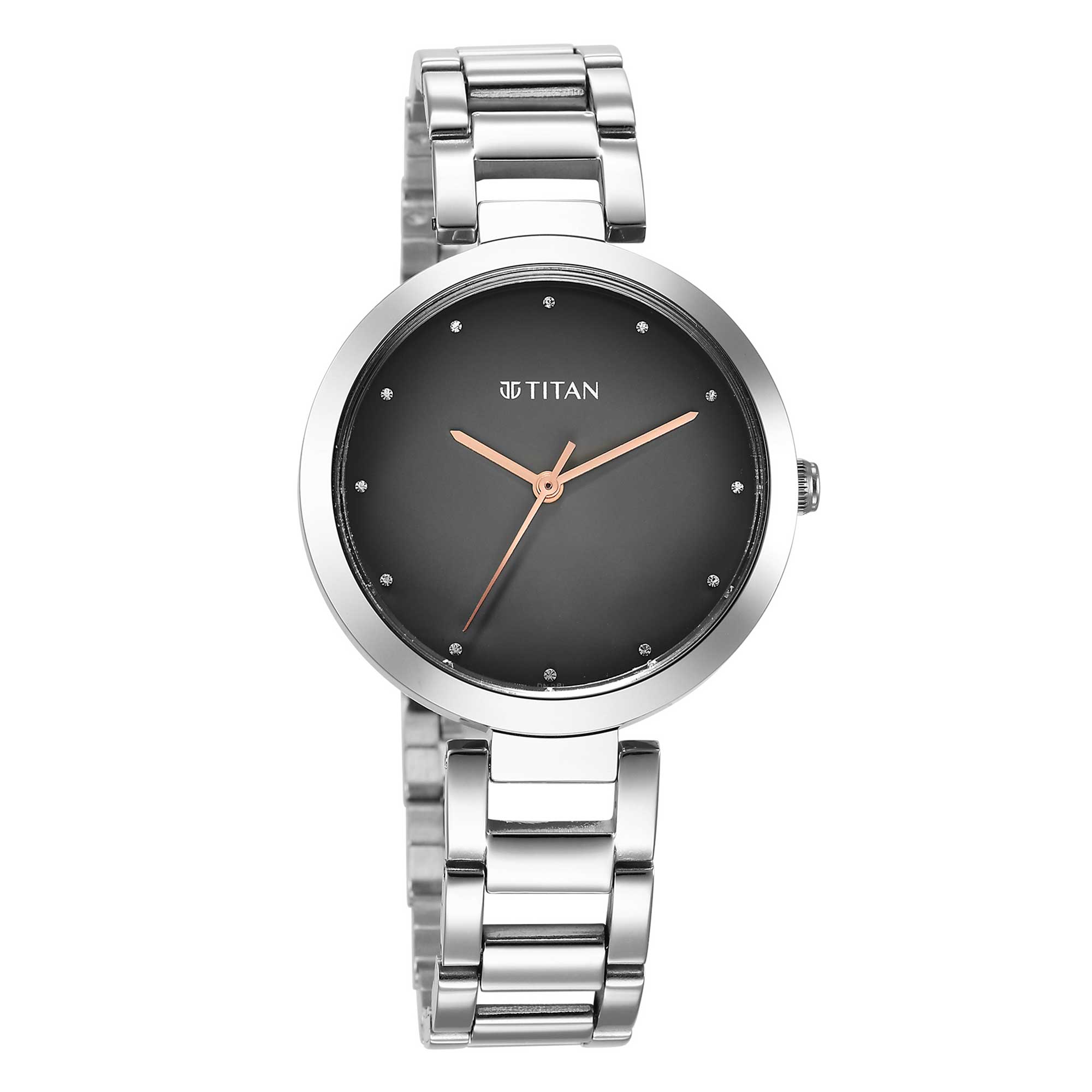 Titan Workwear Quartz Analog Black Dial Silver Stainless Steel Strap Watch for Women