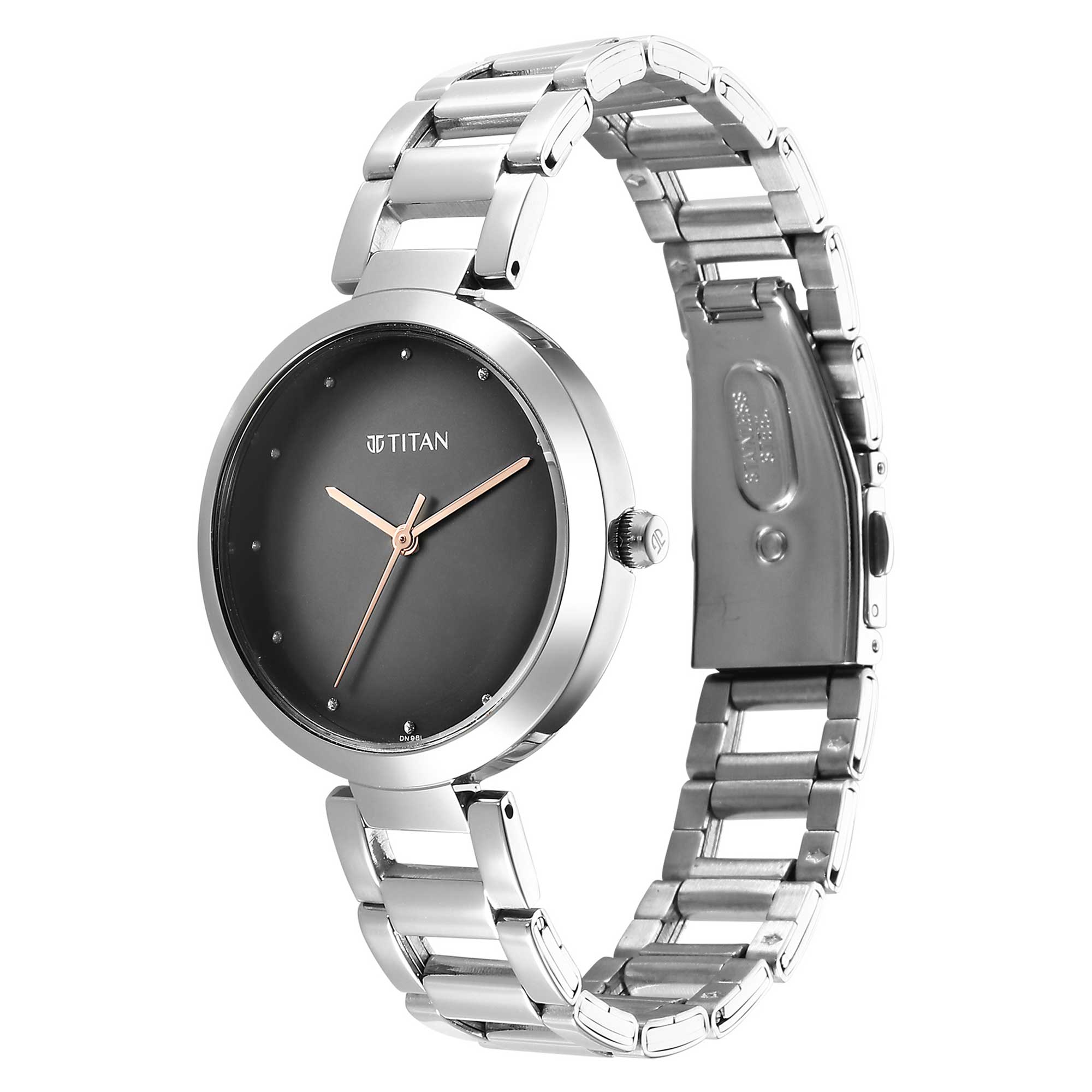 Titan Workwear Quartz Analog Black Dial Silver Stainless Steel Strap Watch for Women