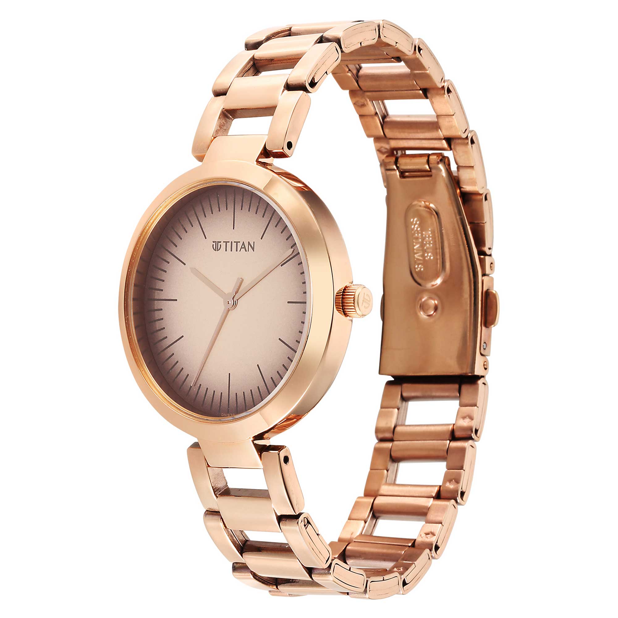 Titan Workwear Quartz Analog Beige Dial Rose Gold Stainless Steel Strap Watch for Women