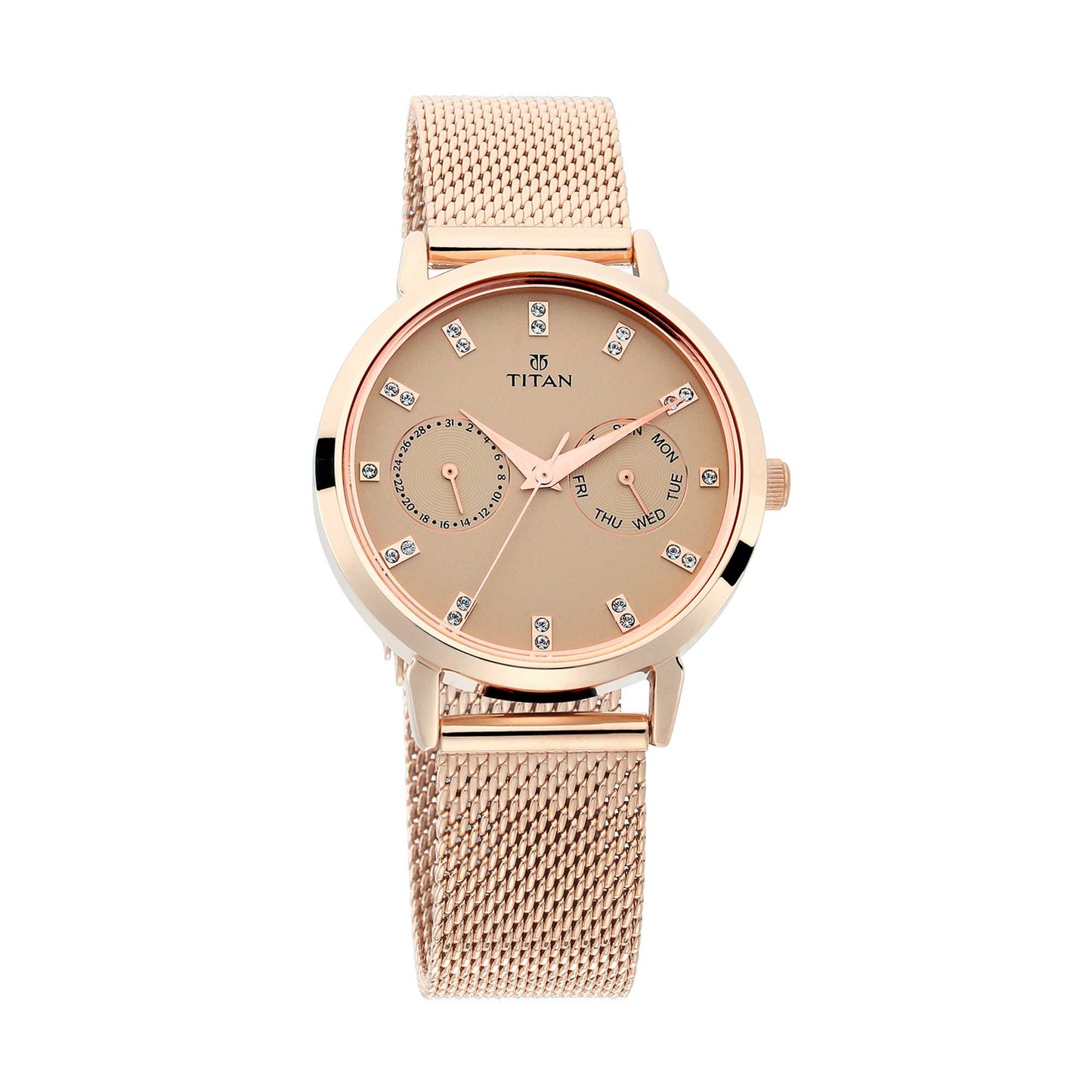 Titan Sparkle Beige Dial Analog Multi Function Watch for Women