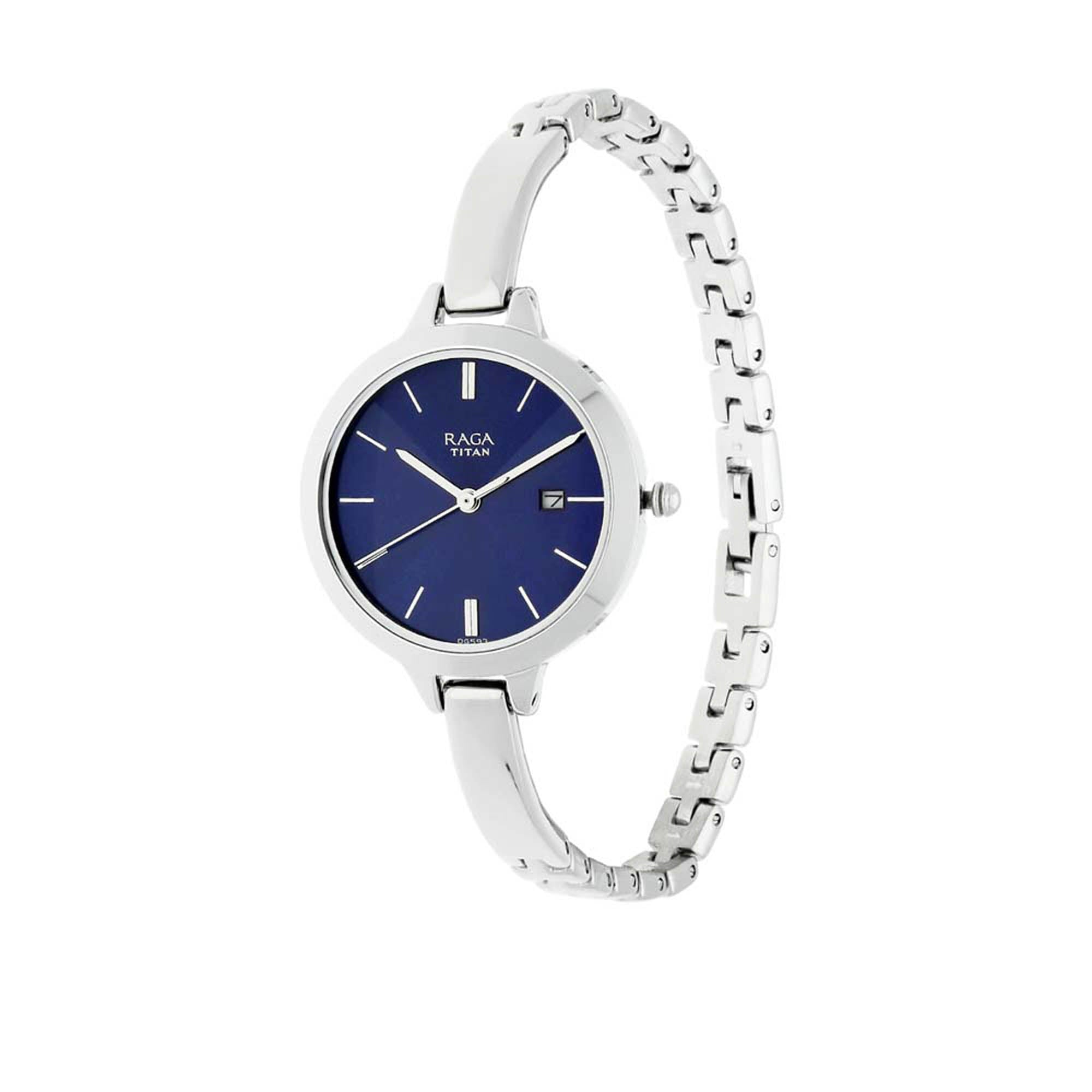 Titan Raga Viva Blue Dial Analog with Date Metal Strap Watch for Women