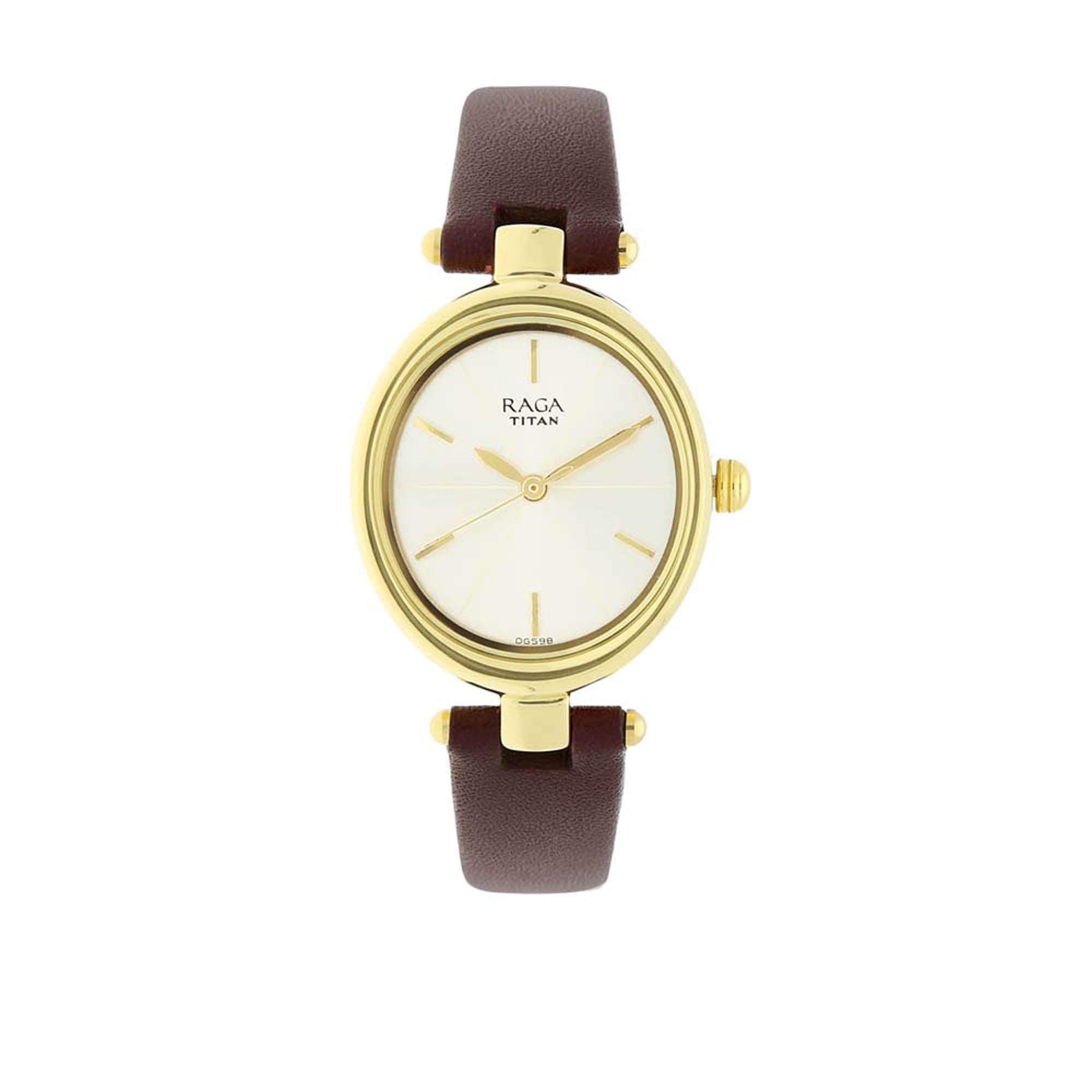 Titan Raga Viva Champagne Dial Analog Leather Strap Watch for Women