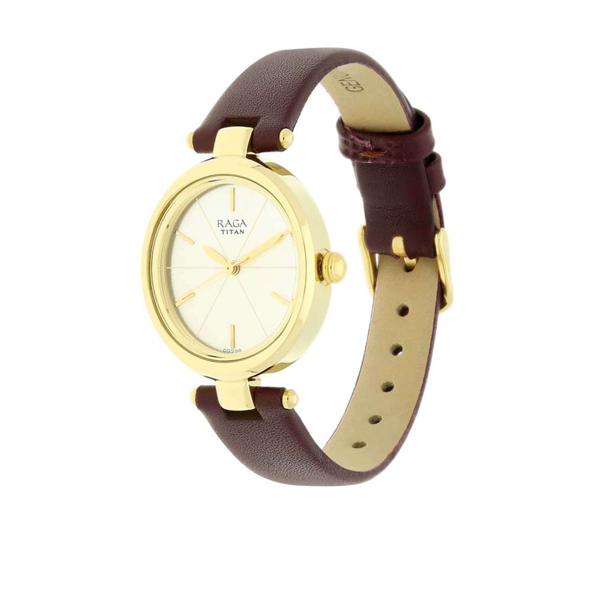 Titan Raga Viva Champagne Dial Analog Leather Strap Watch for Women