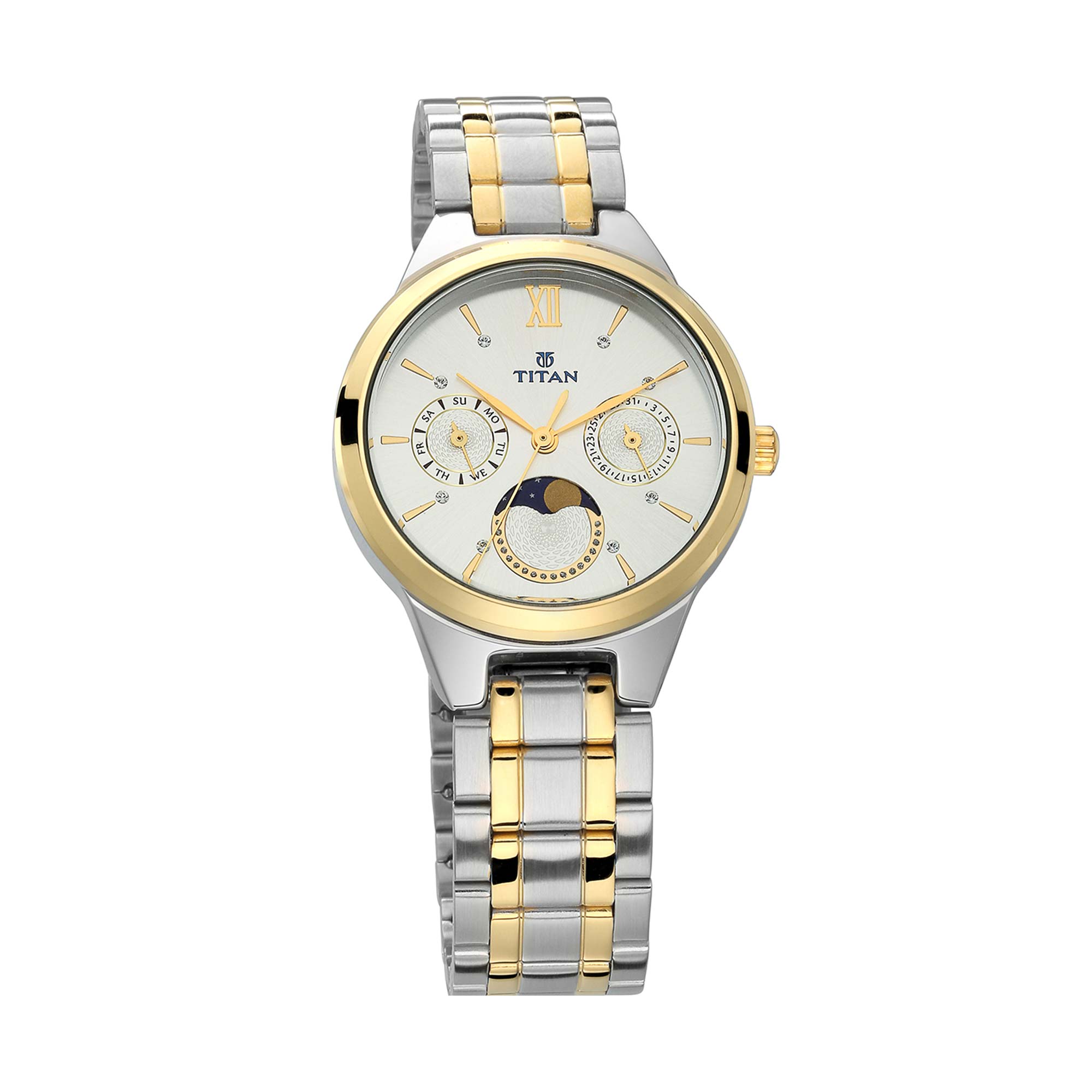 Titan Workwear White Dial Moonphase Stainless Steel Strap watch for Women