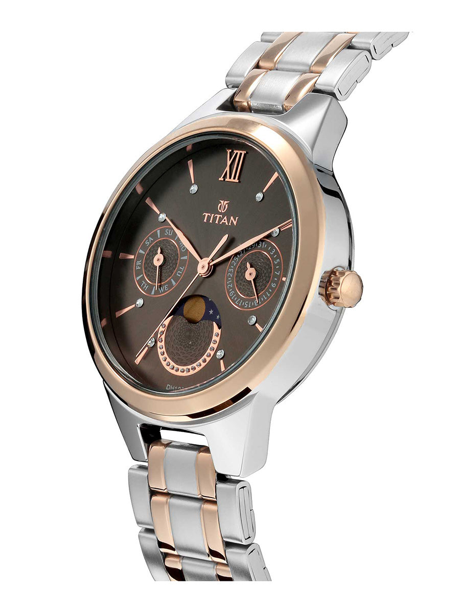 Titan Women's Elegance Moonphase Two-Tone Anthracite Dial Watch