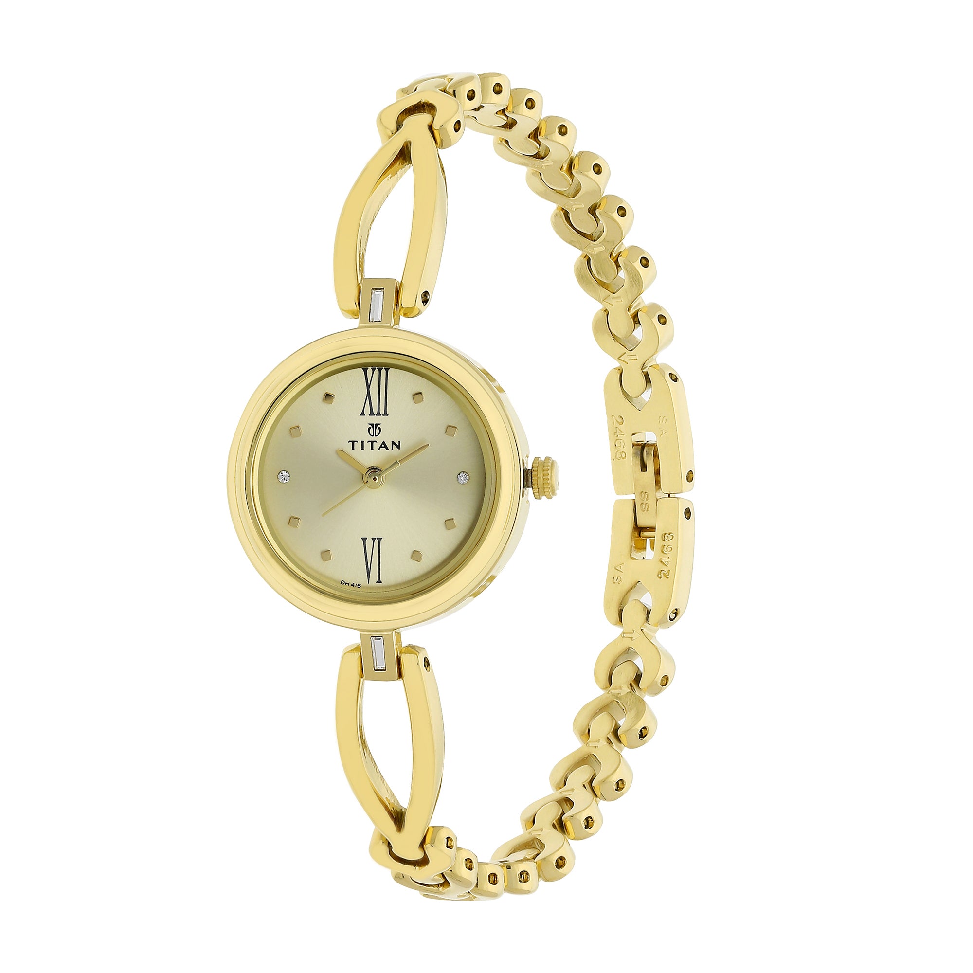 Titan Quartz Analog Champagne Dial Metal Strap Watch for Women