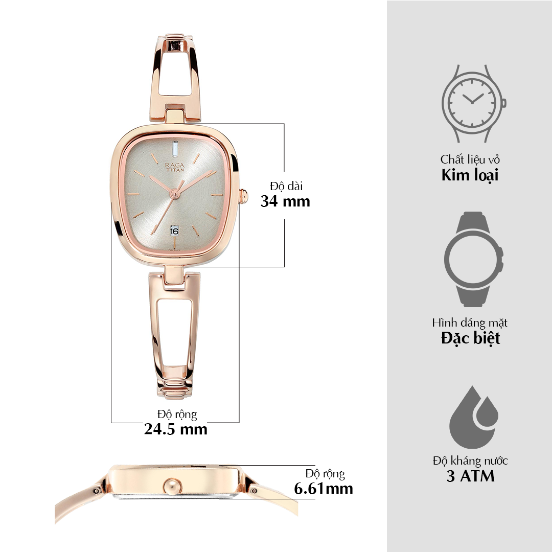 Titan Raga Viva Grey Dial Analog Rose Gold Metal Strap watch for Women