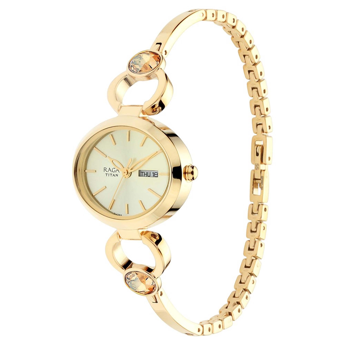 Titan Raga Viva Champagne Dial Analog with Day and Date Metal Strap watch for Women