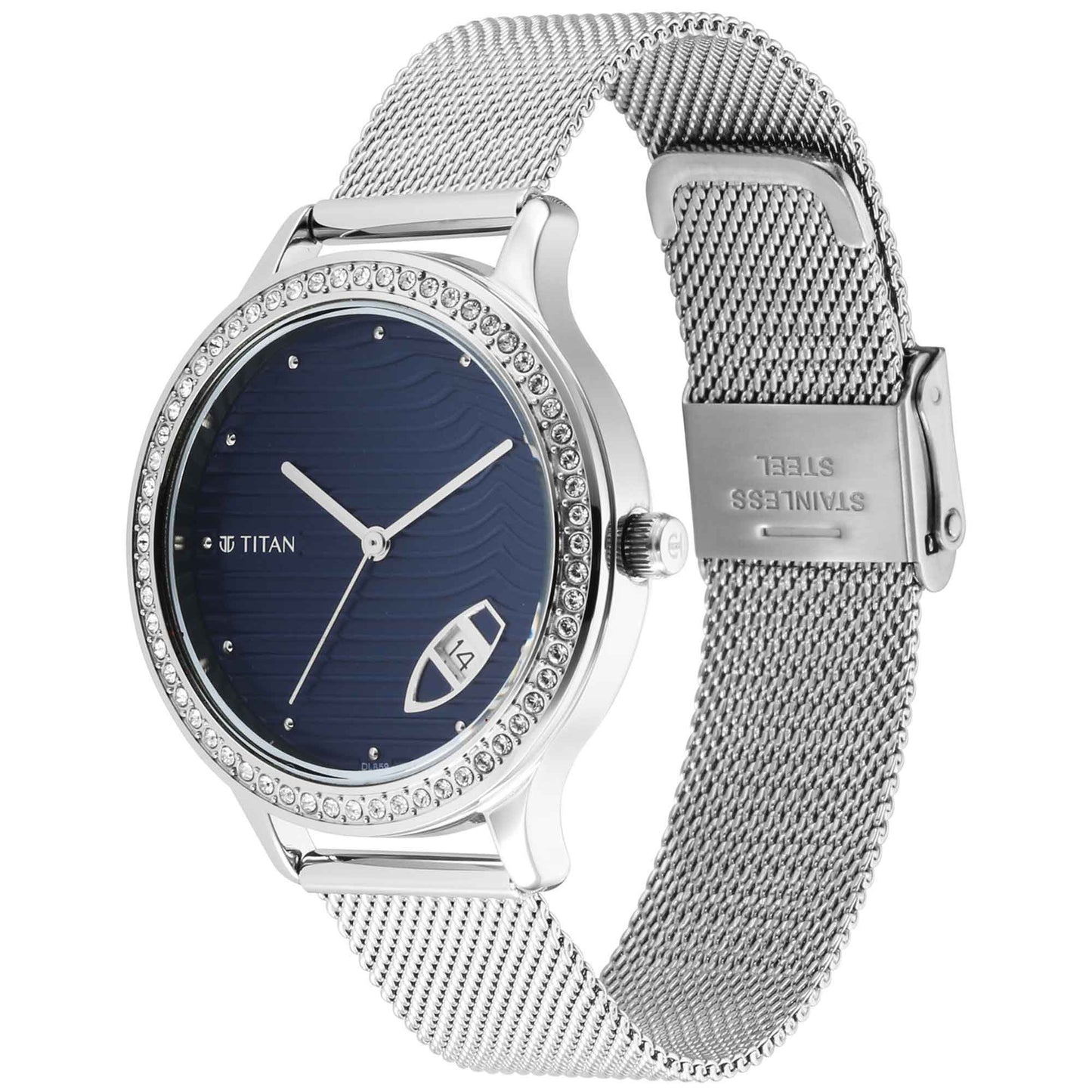 Titan Wander Dark Blue Dial Analog Stainless Steel Strap watch for Women