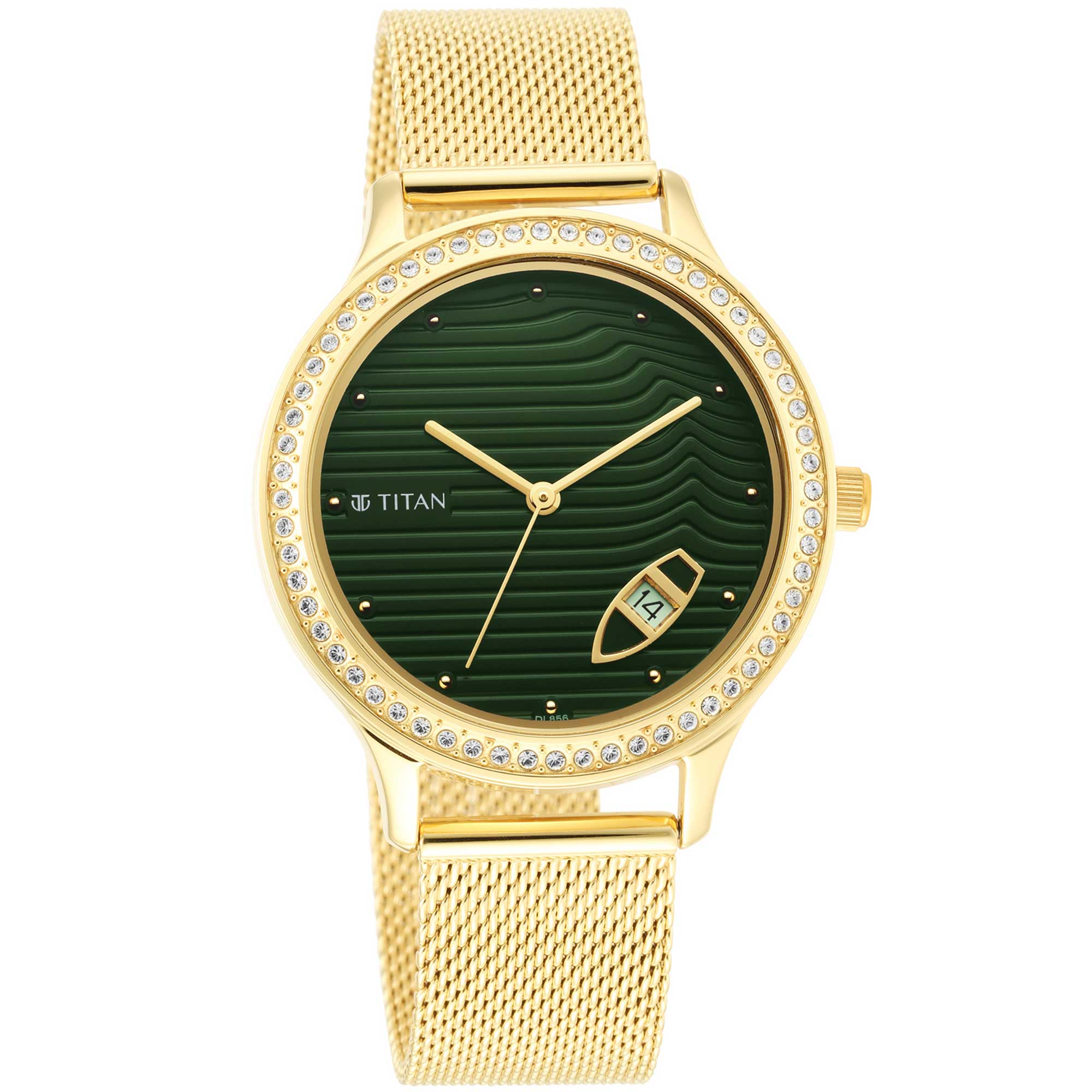 Titan Wander Green Dial Women Watch With Stainless Steel Strap