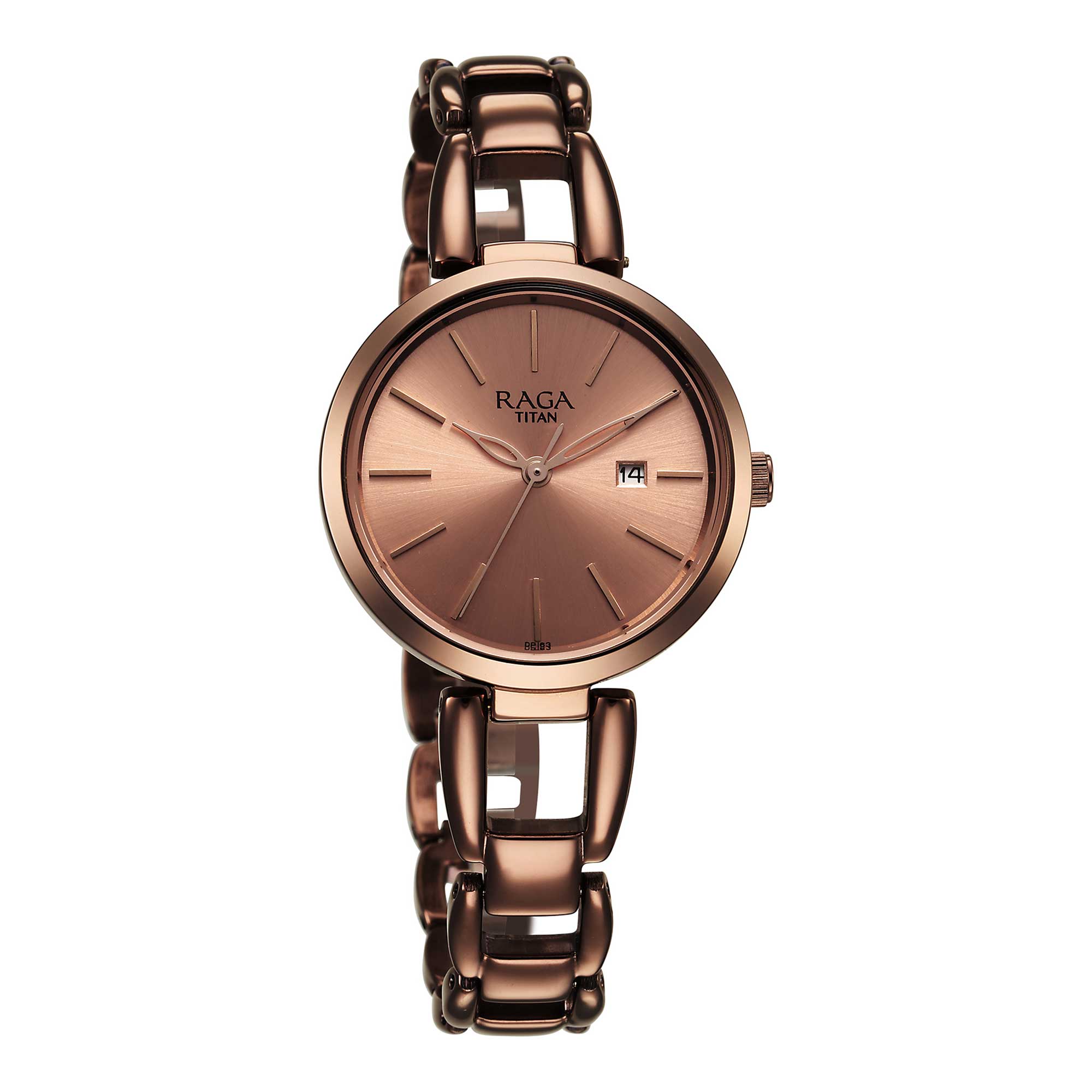 Titan Raga Viva Quartz Analog with Date Rose Gold Dial Brown Metal Strap Watch for Women