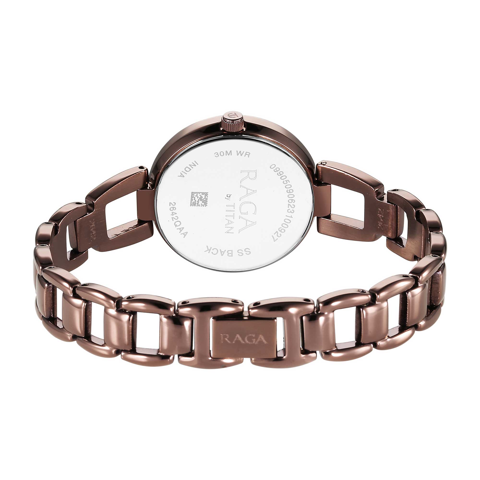 Titan Raga Viva Quartz Analog with Date Rose Gold Dial Brown Metal Strap Watch for Women