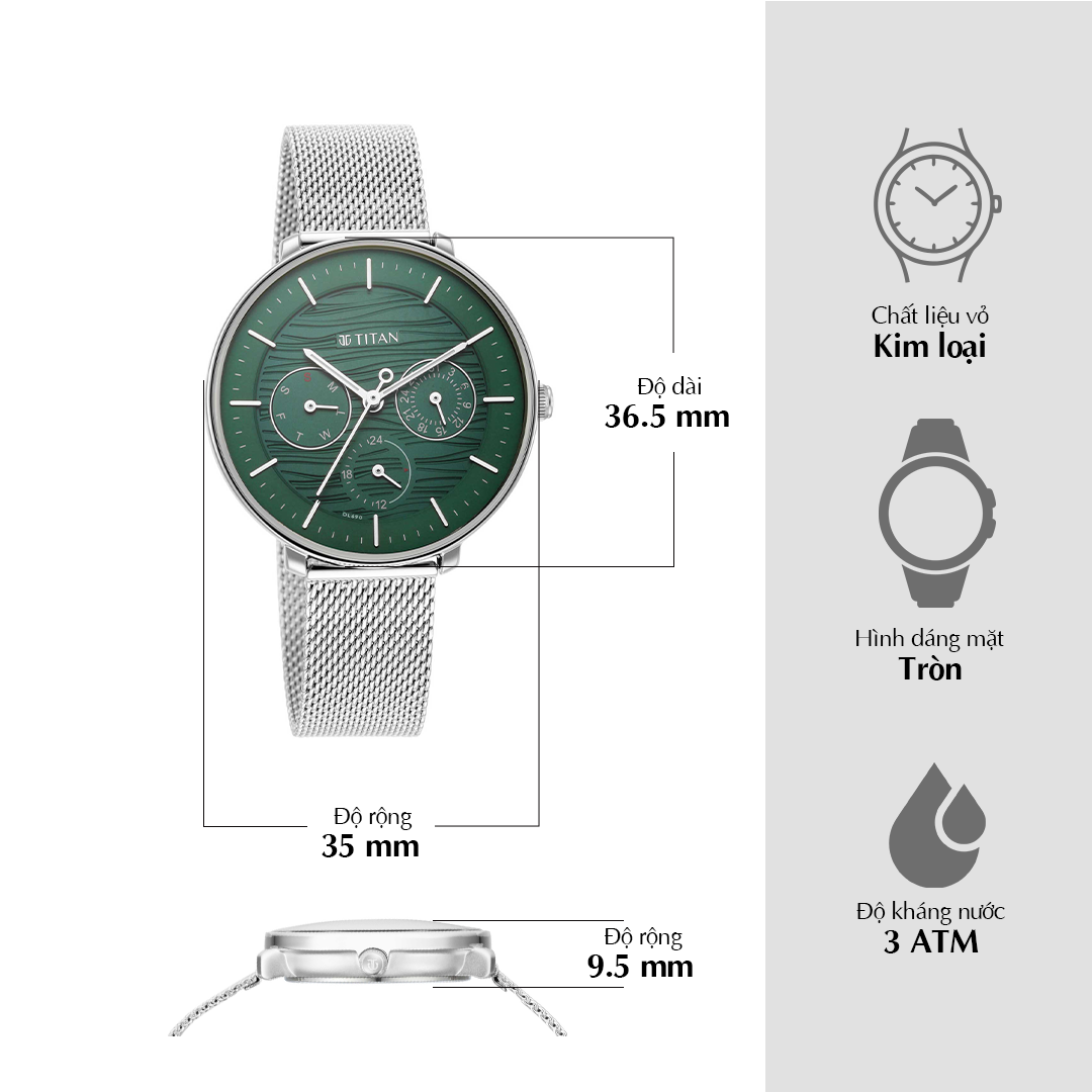 Titan Workwear Green Dial Analog Stainless Steel Strap watch for Women