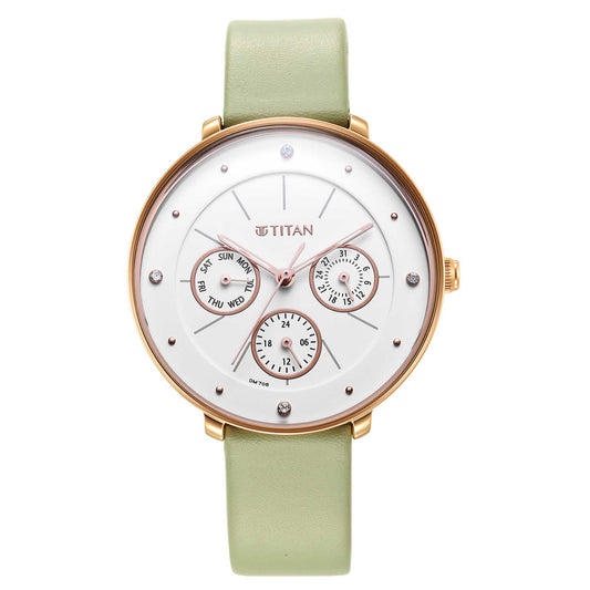 Titan Neo White Dial Analog Leather Strap Watch for Women