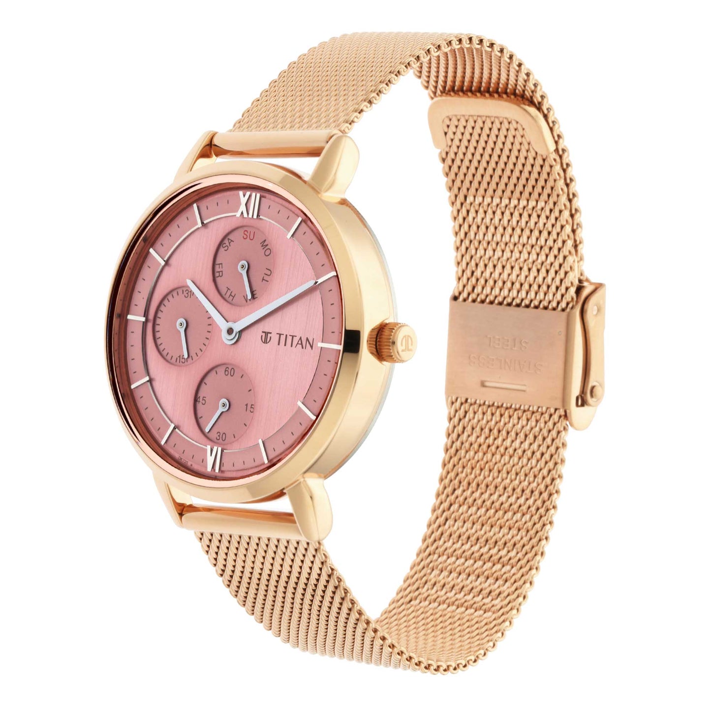 Titan Workwear Rose Gold Dial Multi Metal Strap watch for Women