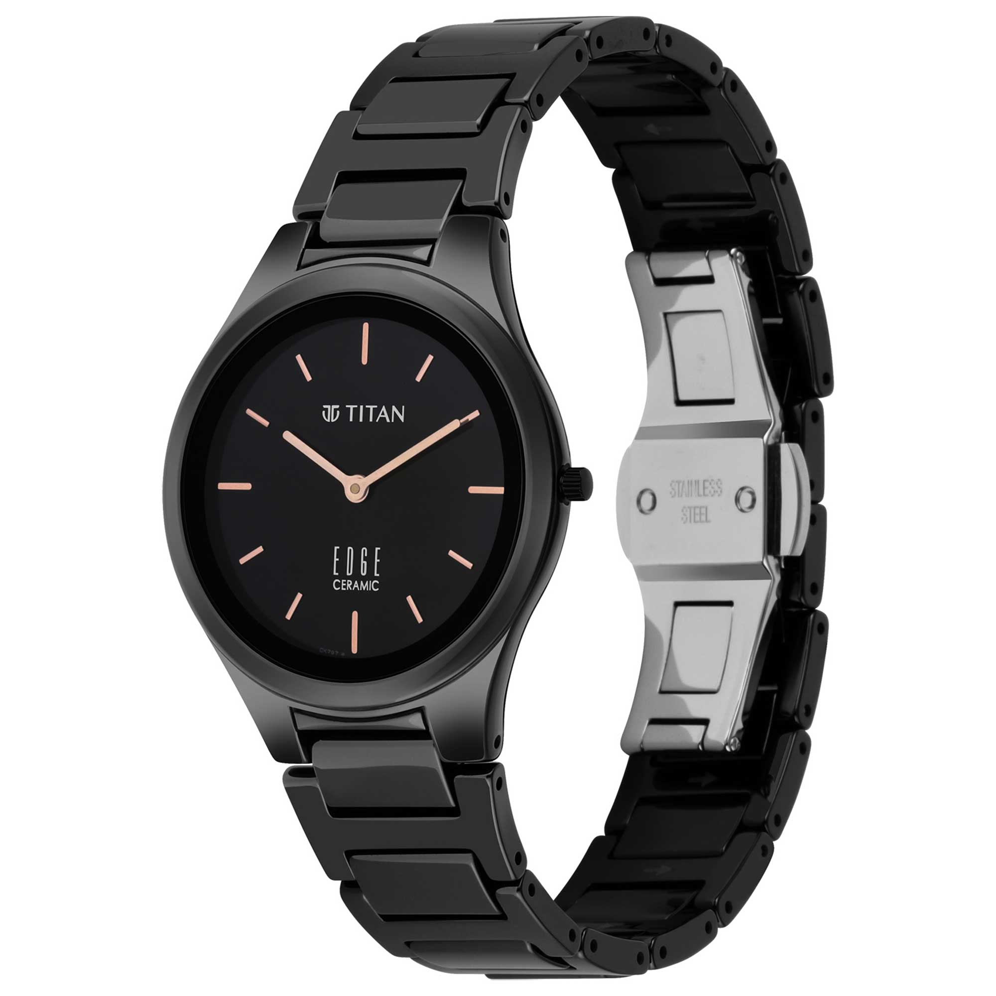 Titan Edge Ceramic Black Dial Analog Ceramic Strap watch for Women