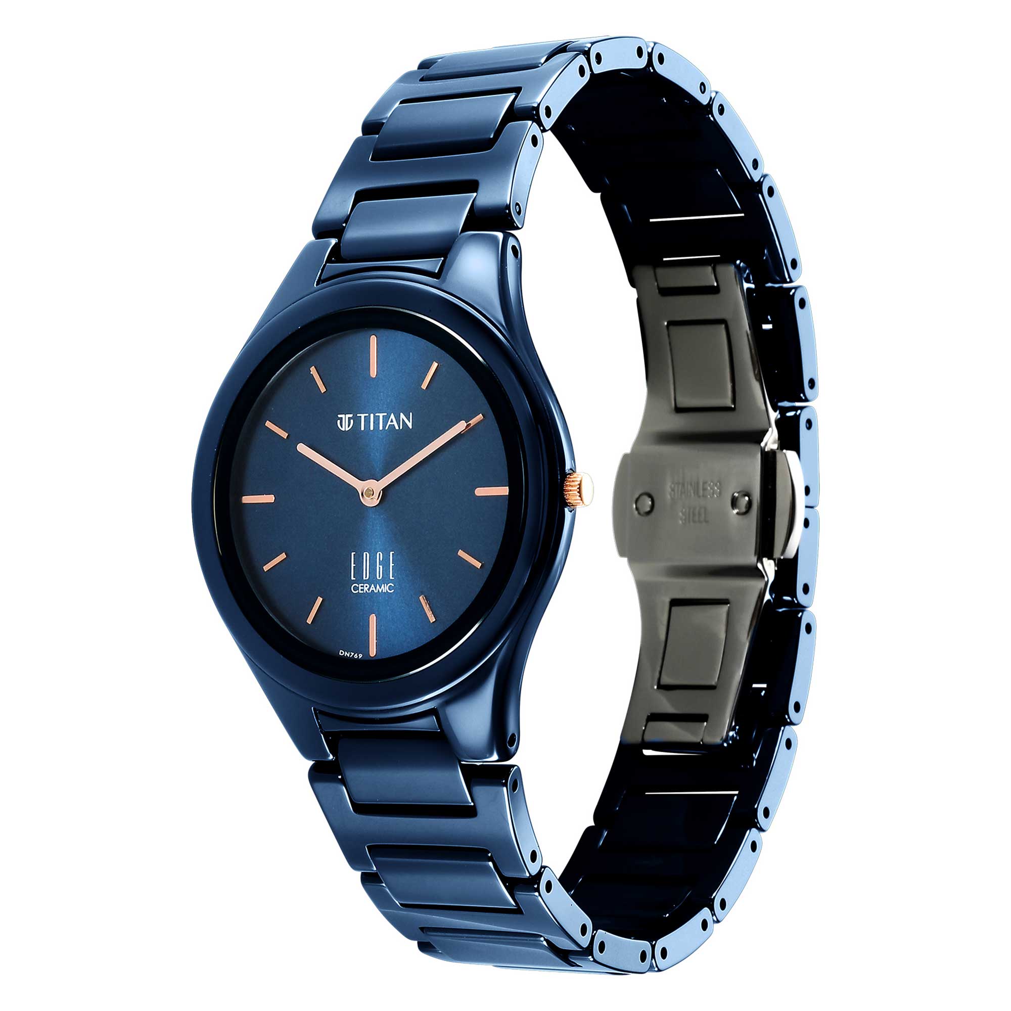 Titan Edge Ceramic Blue Dial Analog Ceramic Strap watch for Women